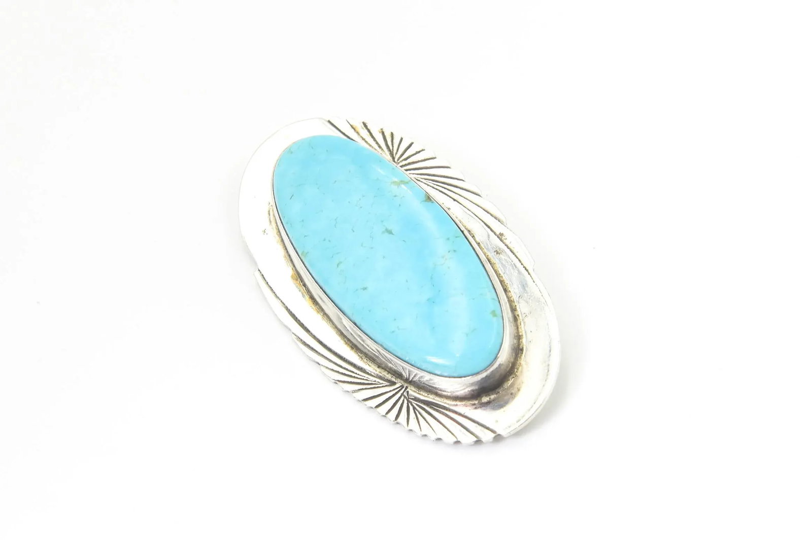 Vintage Southwestern Native American Style Turquoise Sterling Silver Brooch - 3