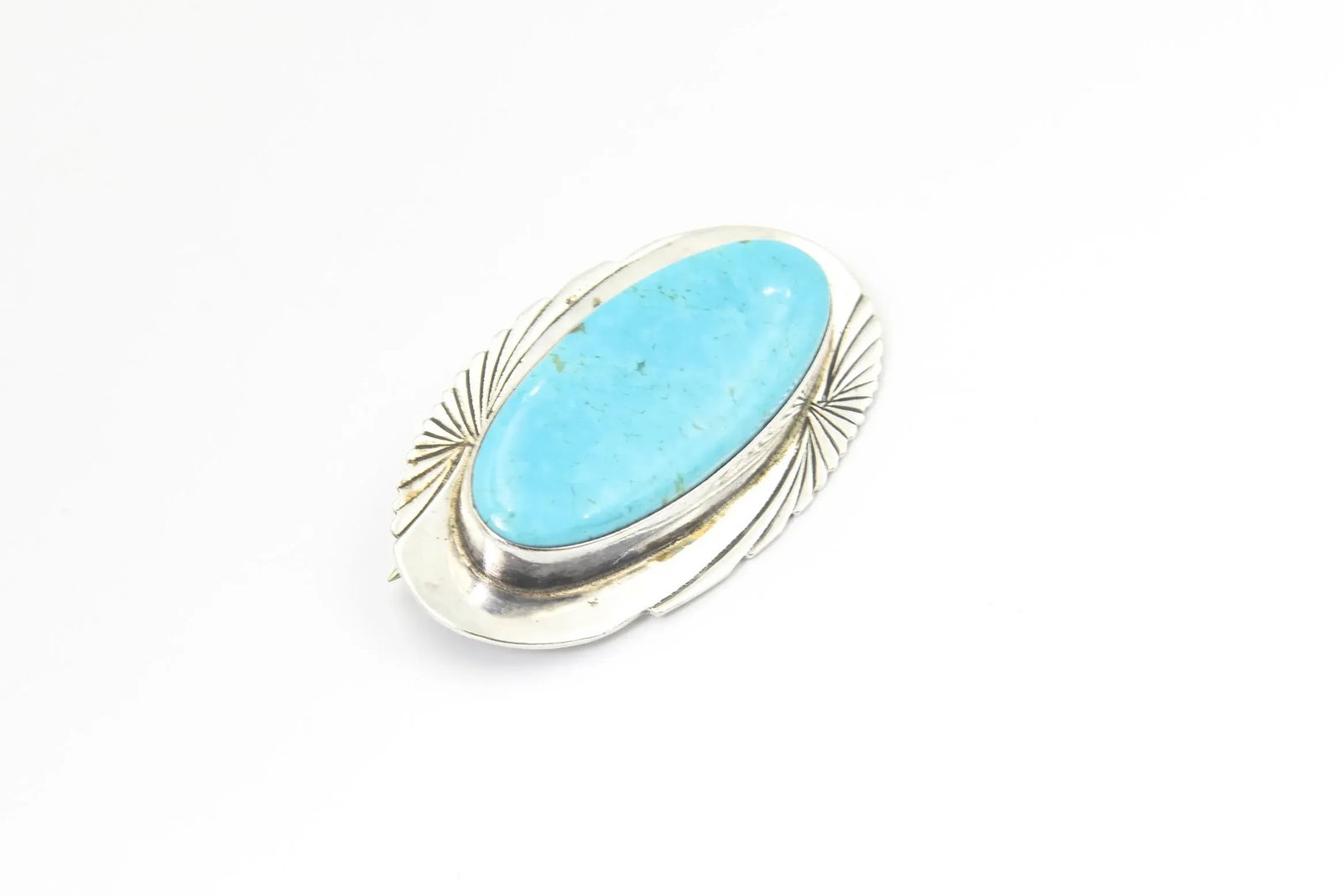 Vintage Southwestern Native American Style Turquoise Sterling Silver Brooch - 4