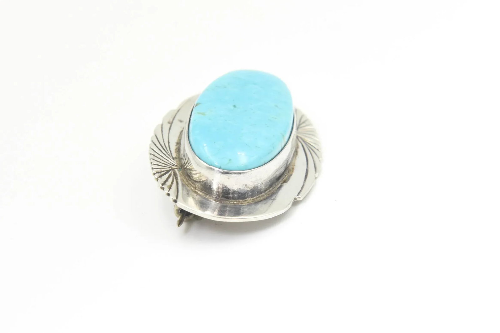 Vintage Southwestern Native American Style Turquoise Sterling Silver Brooch - 5