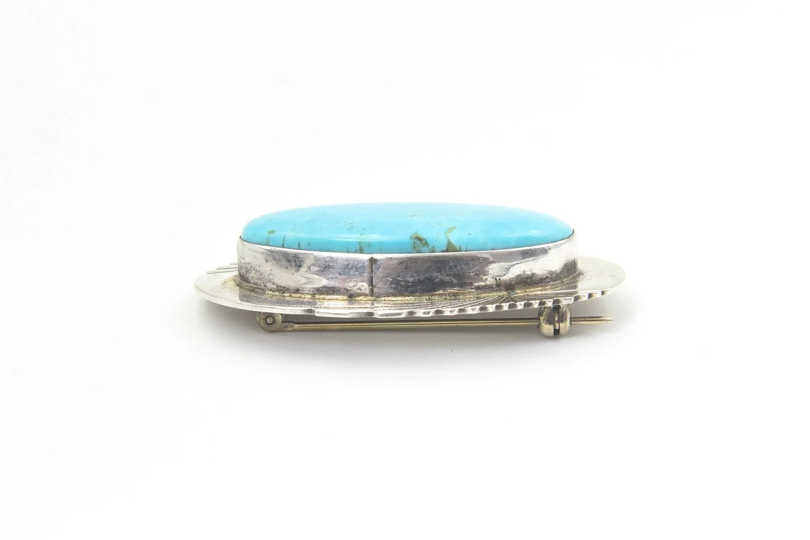 Vintage Southwestern Native American Style Turquoise Sterling Silver Brooch - 6