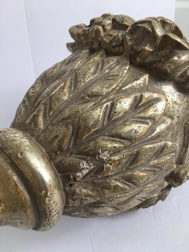 French Neoclassical Style Carved Silver Giltwood & Marble Draped Urn Lamps- A Pair - 10