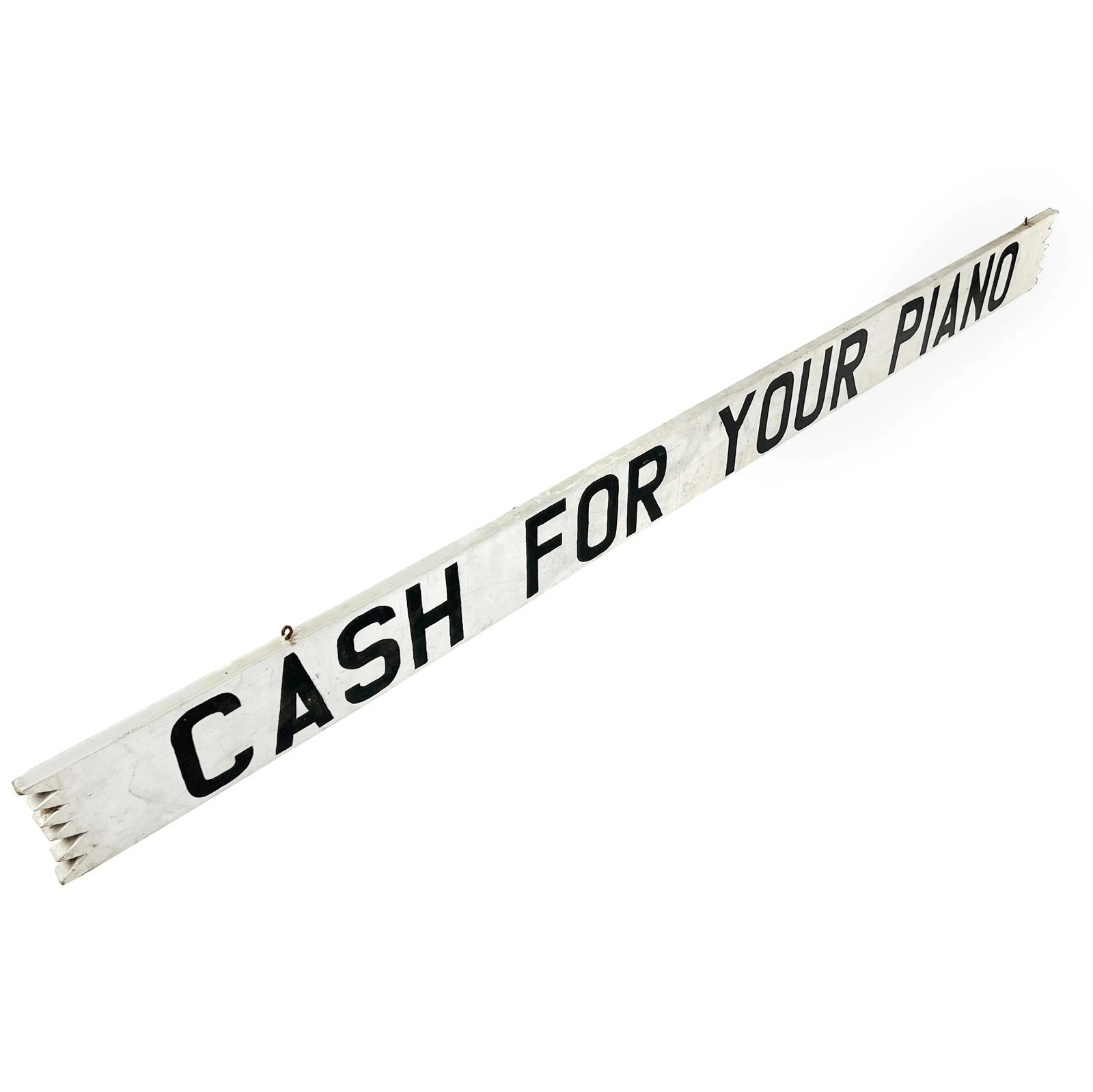 Vintage 1950s Painted White Wood "Cash for Your Piano" Advertising Sign - 2