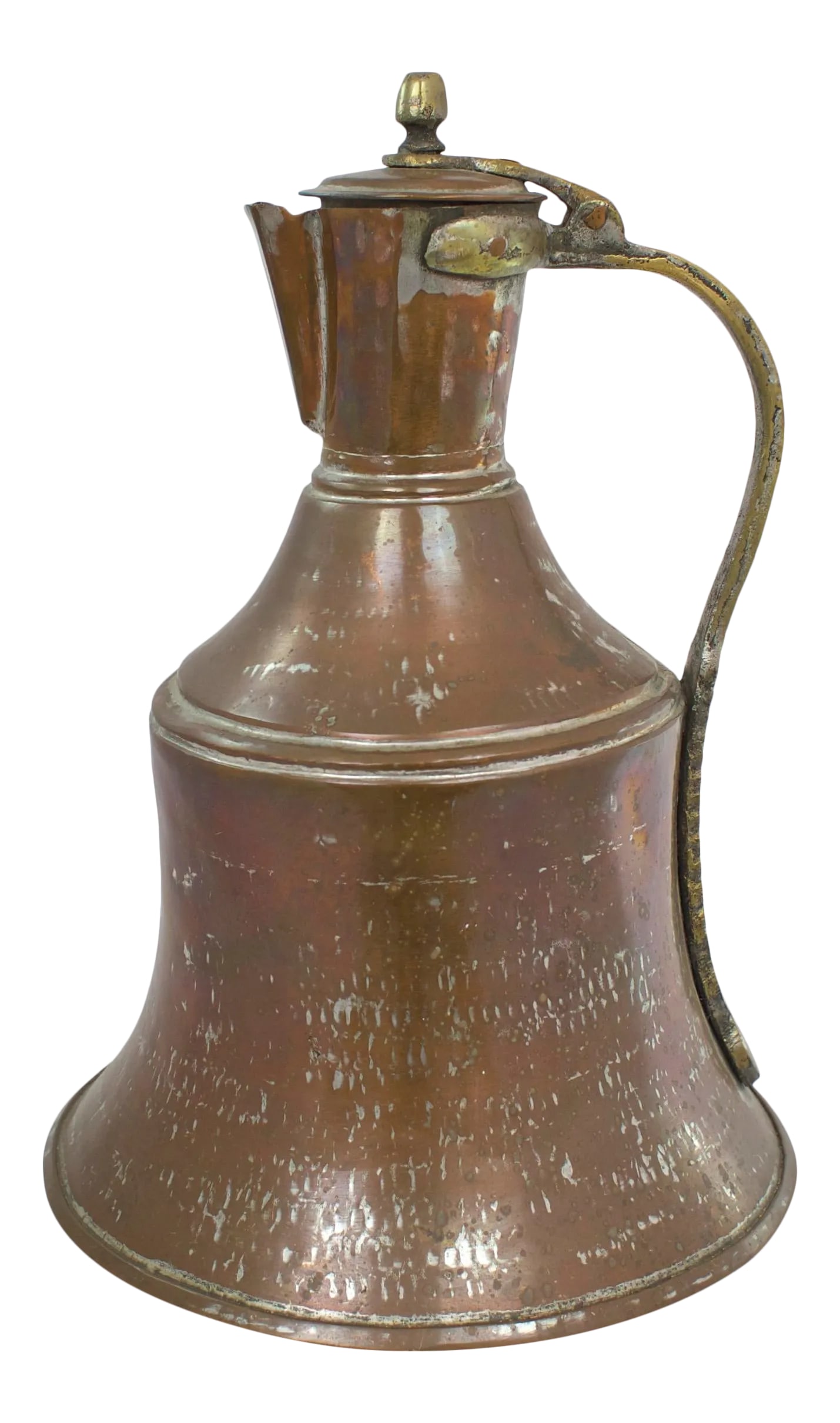 Antique Large Persian Copper Jug: Large antique hammered Persian copper jug. No maker's mark. Minimal age wear. Condition: Alterations: Original Condition Unaltered Imperfections: Some Imperfections Condition Notes: excellent antique