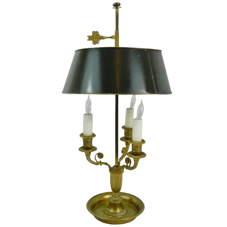 19th Century Louis XVI Style Three Light Gilt Bronze Bouillotte Lamp (1 of 9)