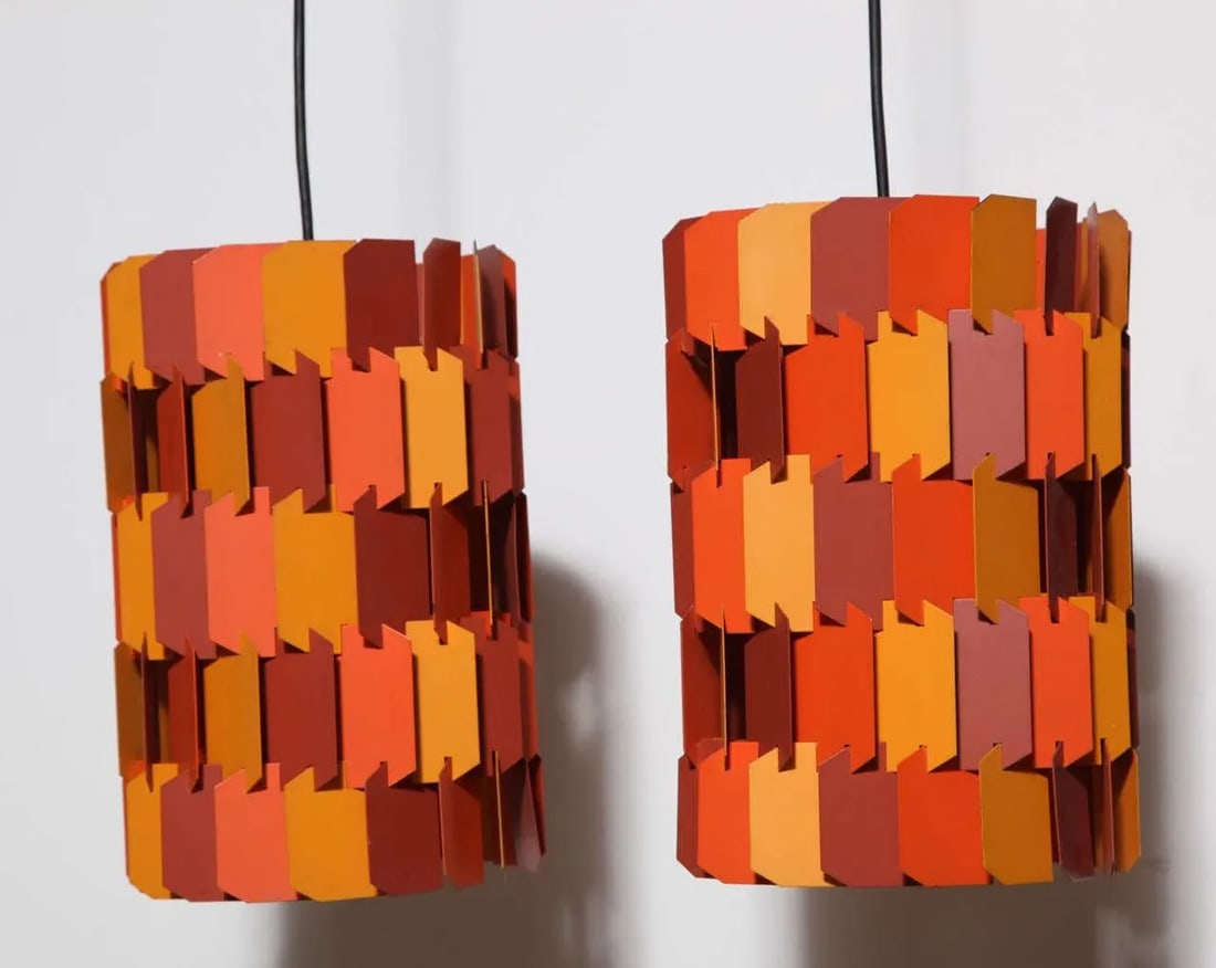 Louis Weisdorf for Lyfa Orange & Rose Facet Pop Hanging Pendants, 1970s - a Pair - 2