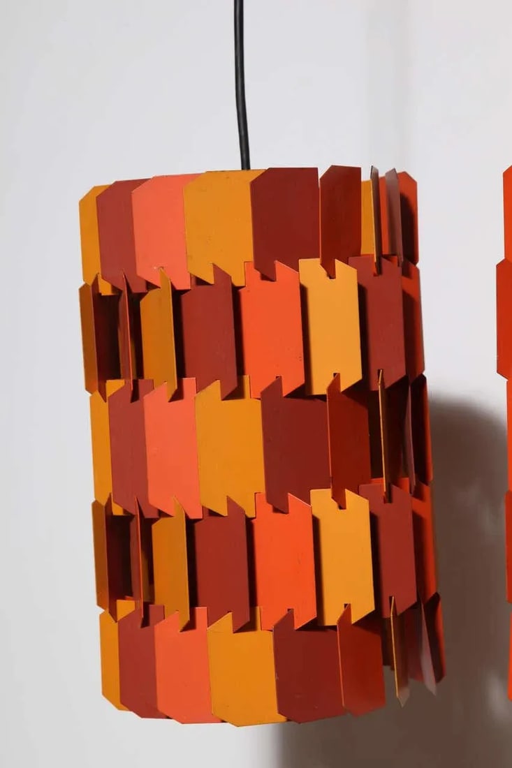 Louis Weisdorf for Lyfa Orange & Rose Facet Pop Hanging Pendants, 1970s - a Pair - 3