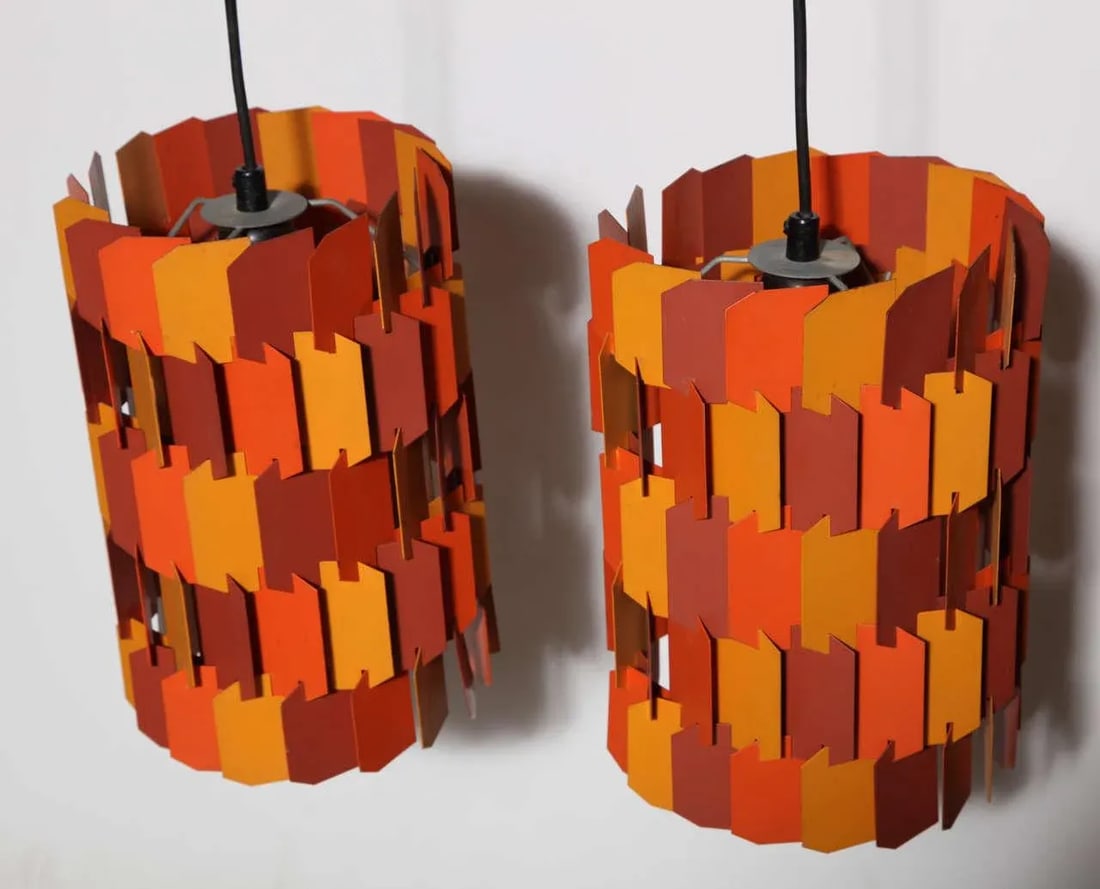 Louis Weisdorf for Lyfa Orange & Rose Facet Pop Hanging Pendants, 1970s - a Pair - 9