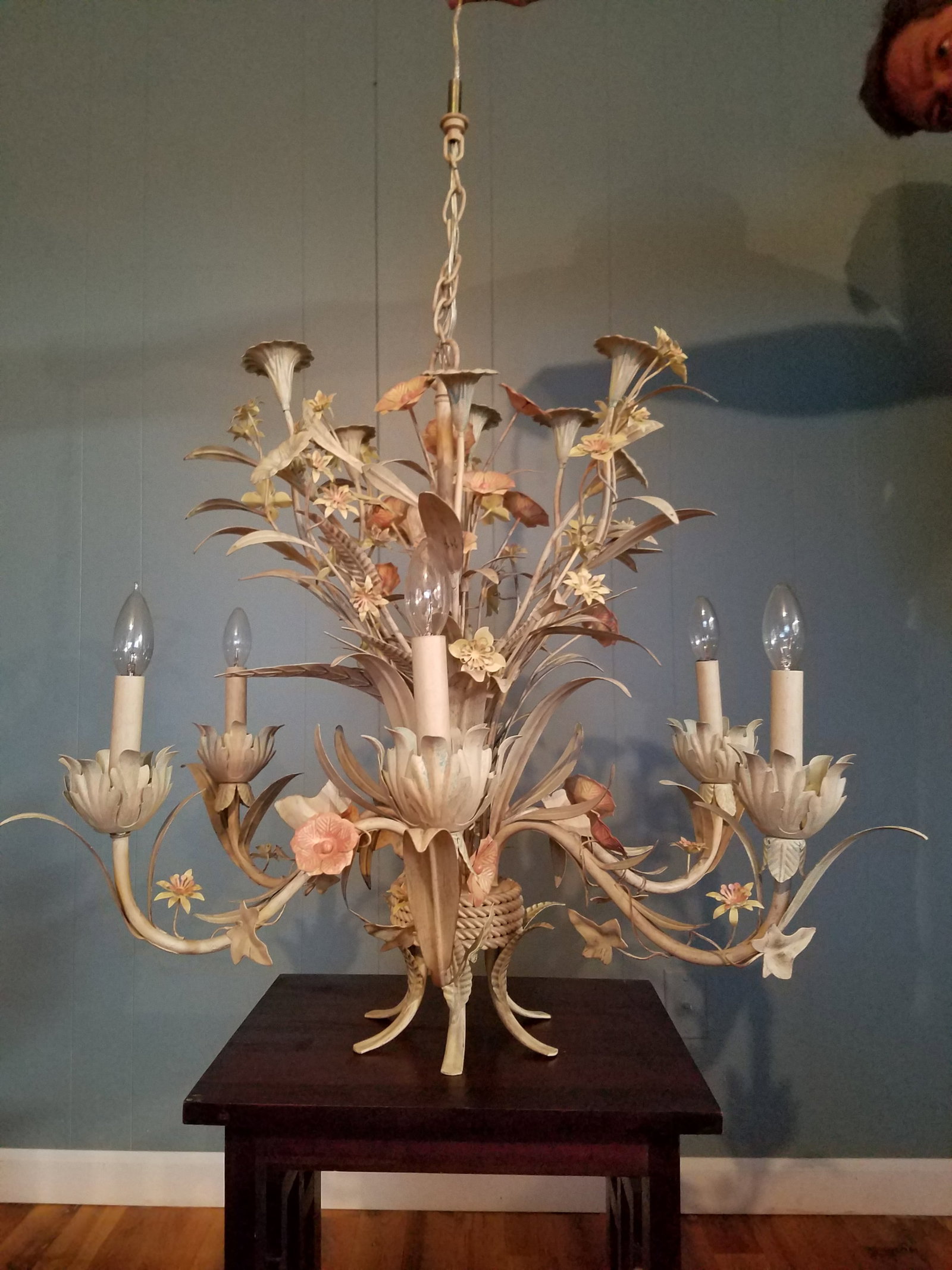 Large Early 21st Century Floral Tole Chandelier - 13