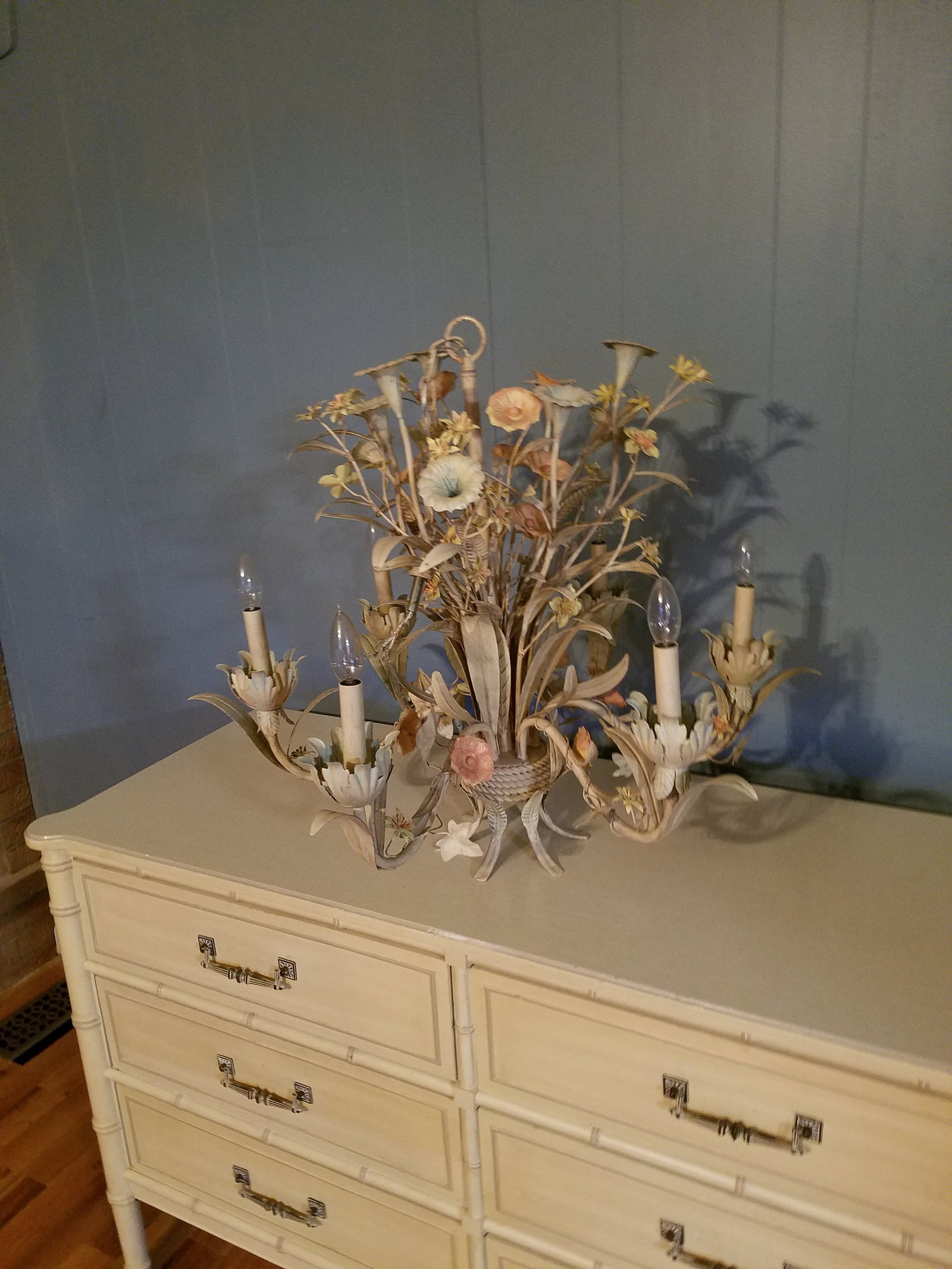 Large Early 21st Century Floral Tole Chandelier - 8