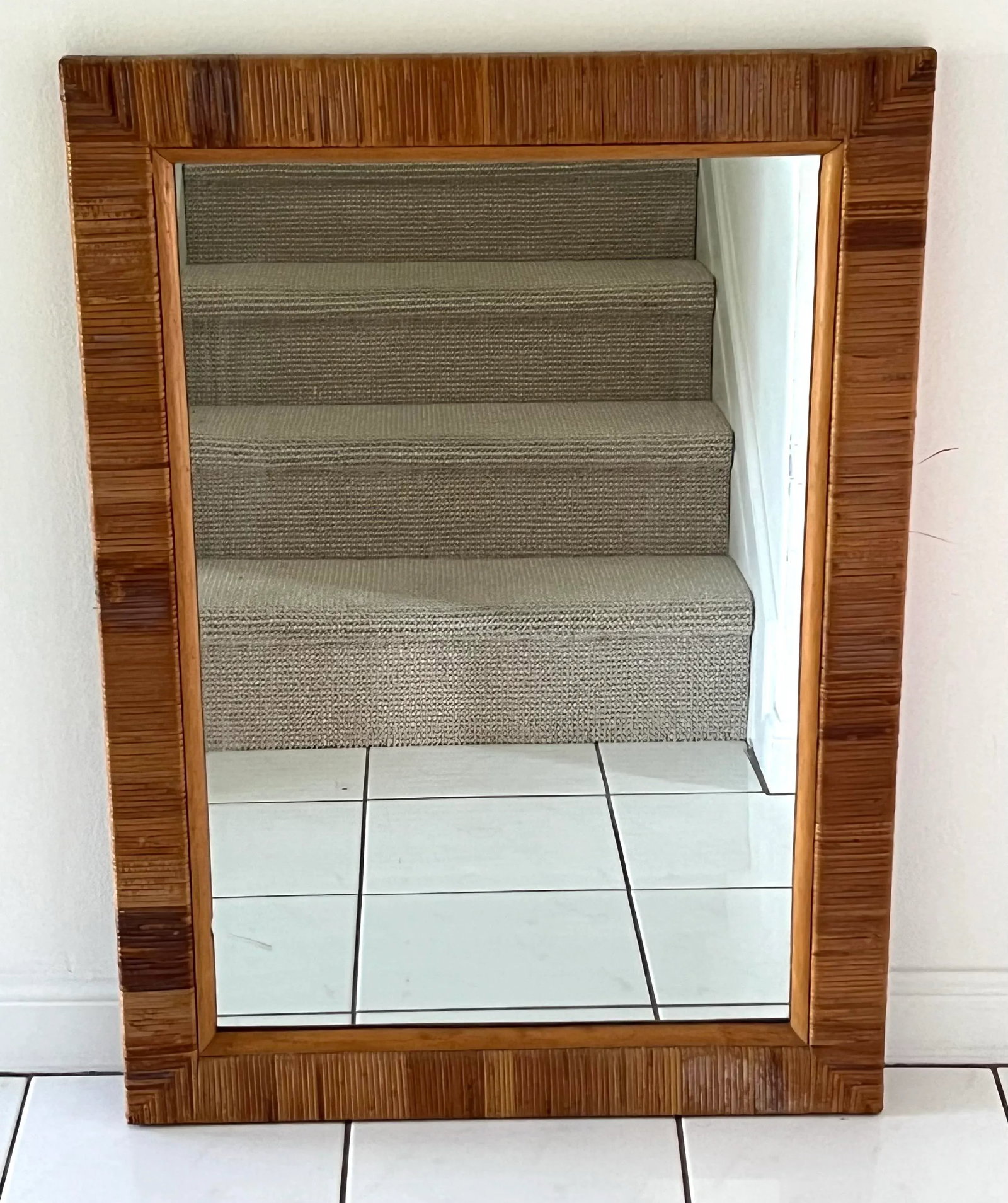 Vintage Wrapped Rattan Mirror - 2