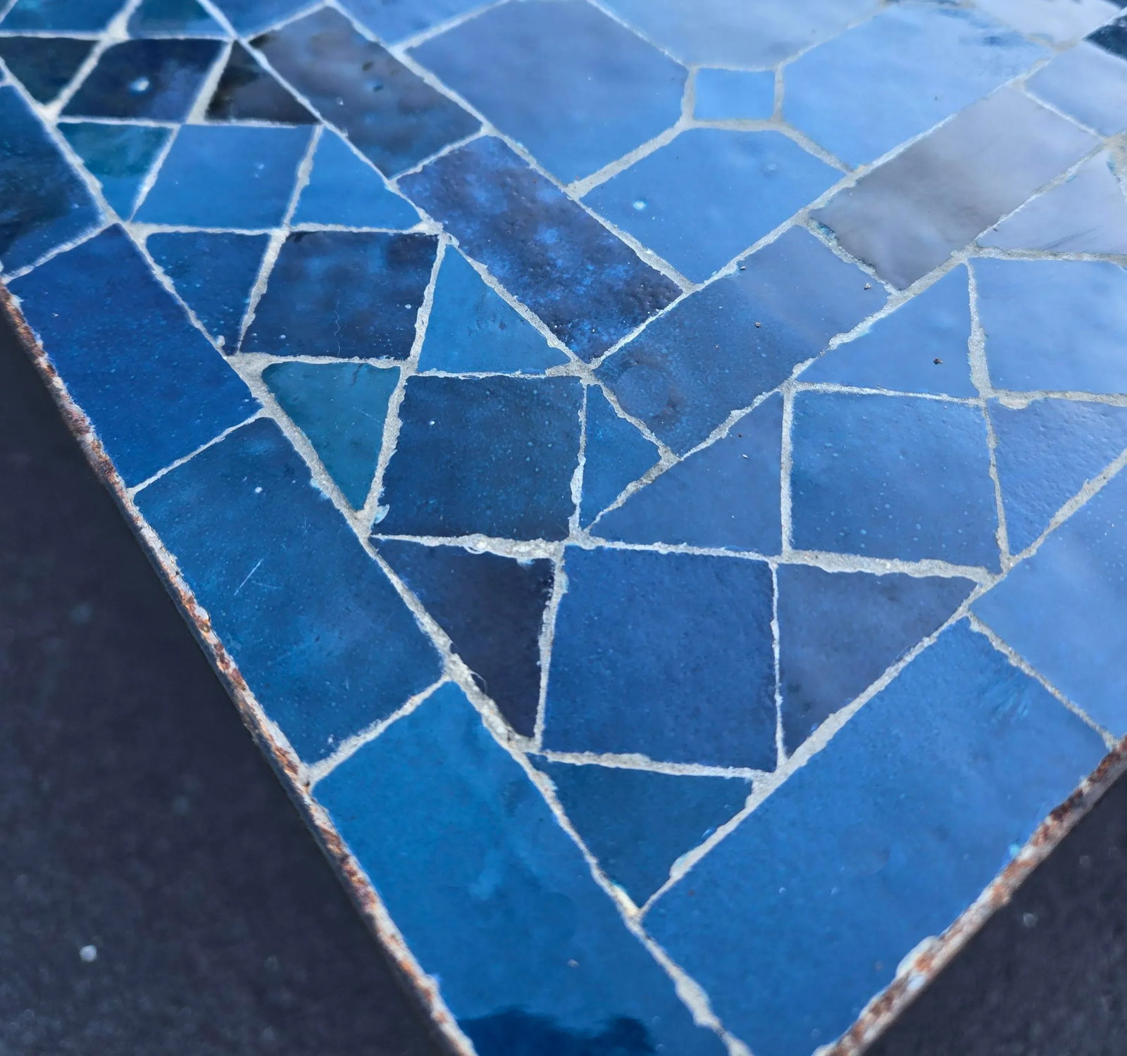 60" Handmade Rectangular Moroccan Mosaic Table in Petrol Blue - 2