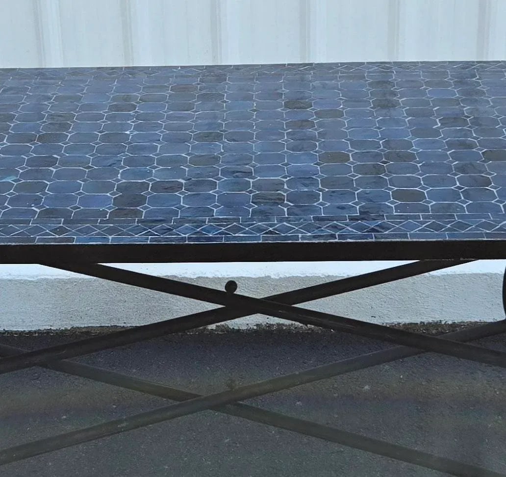 60" Handmade Rectangular Moroccan Mosaic Table in Petrol Blue - 3