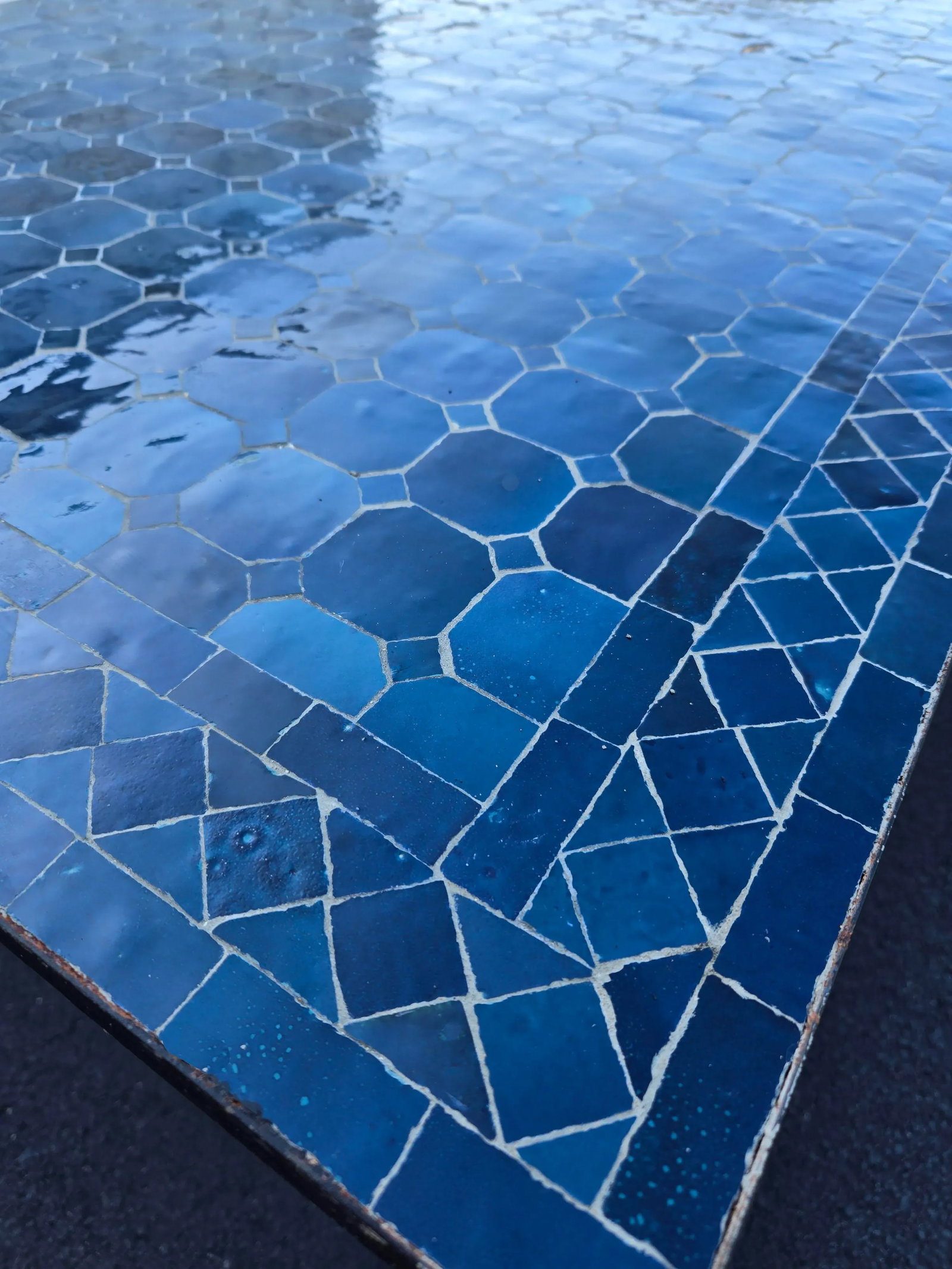 60" Handmade Rectangular Moroccan Mosaic Table in Petrol Blue - 4