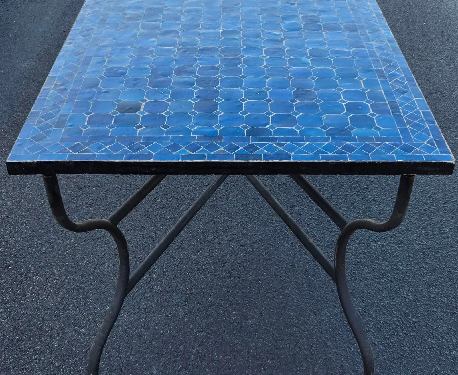 60" Handmade Rectangular Moroccan Mosaic Table in Petrol Blue - 5