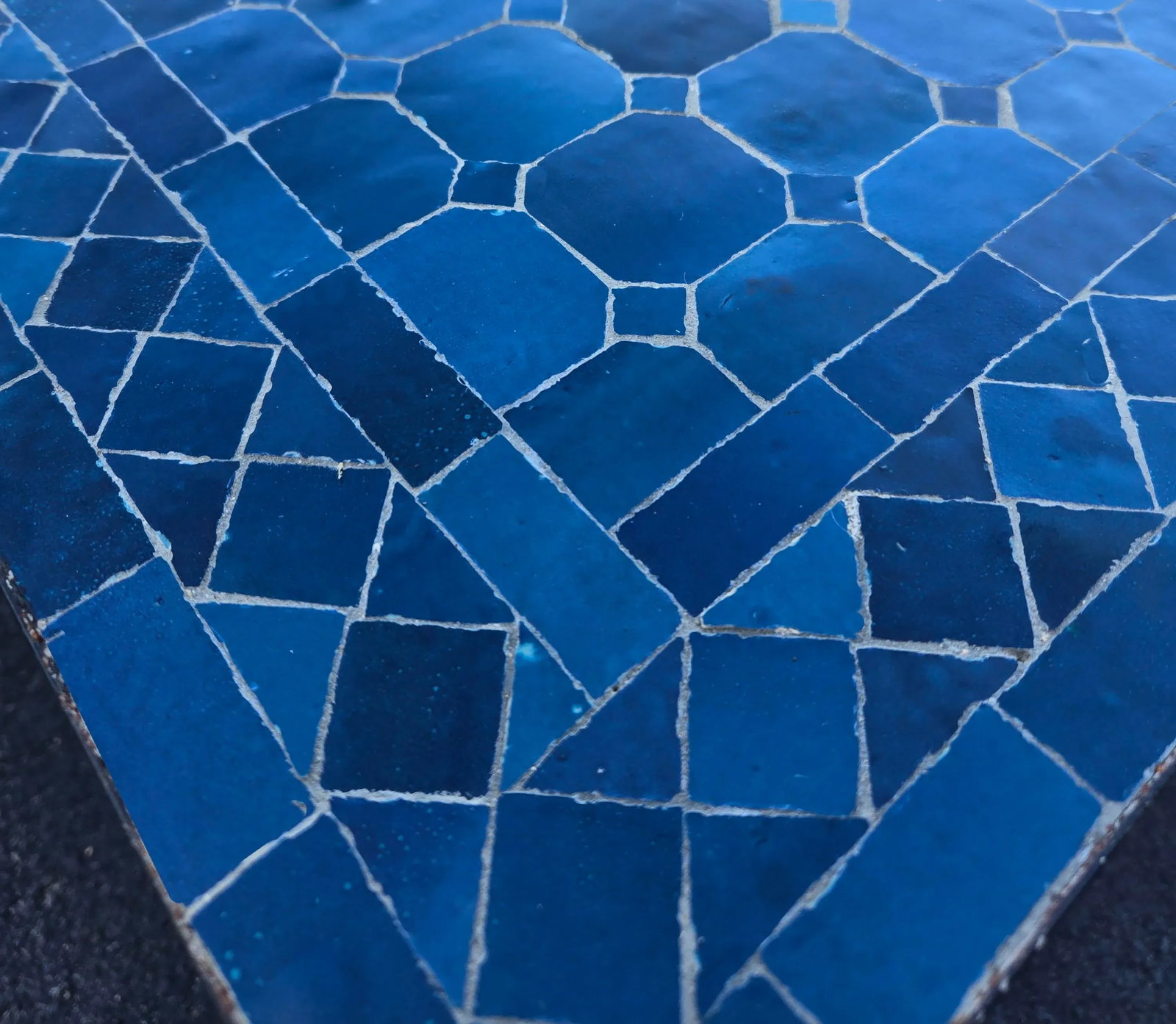 60" Handmade Rectangular Moroccan Mosaic Table in Petrol Blue - 6