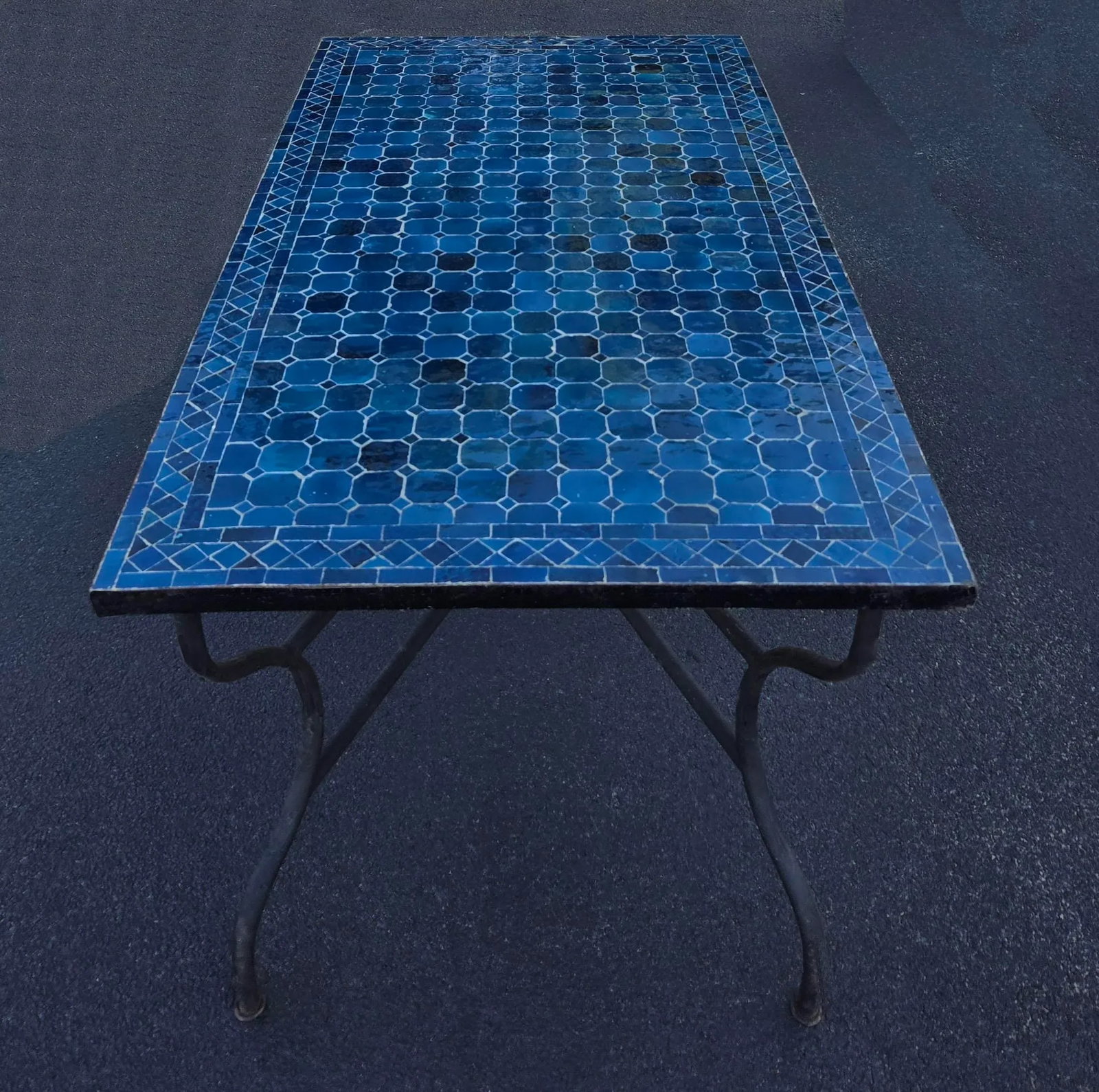 60" Handmade Rectangular Moroccan Mosaic Table in Petrol Blue - 7