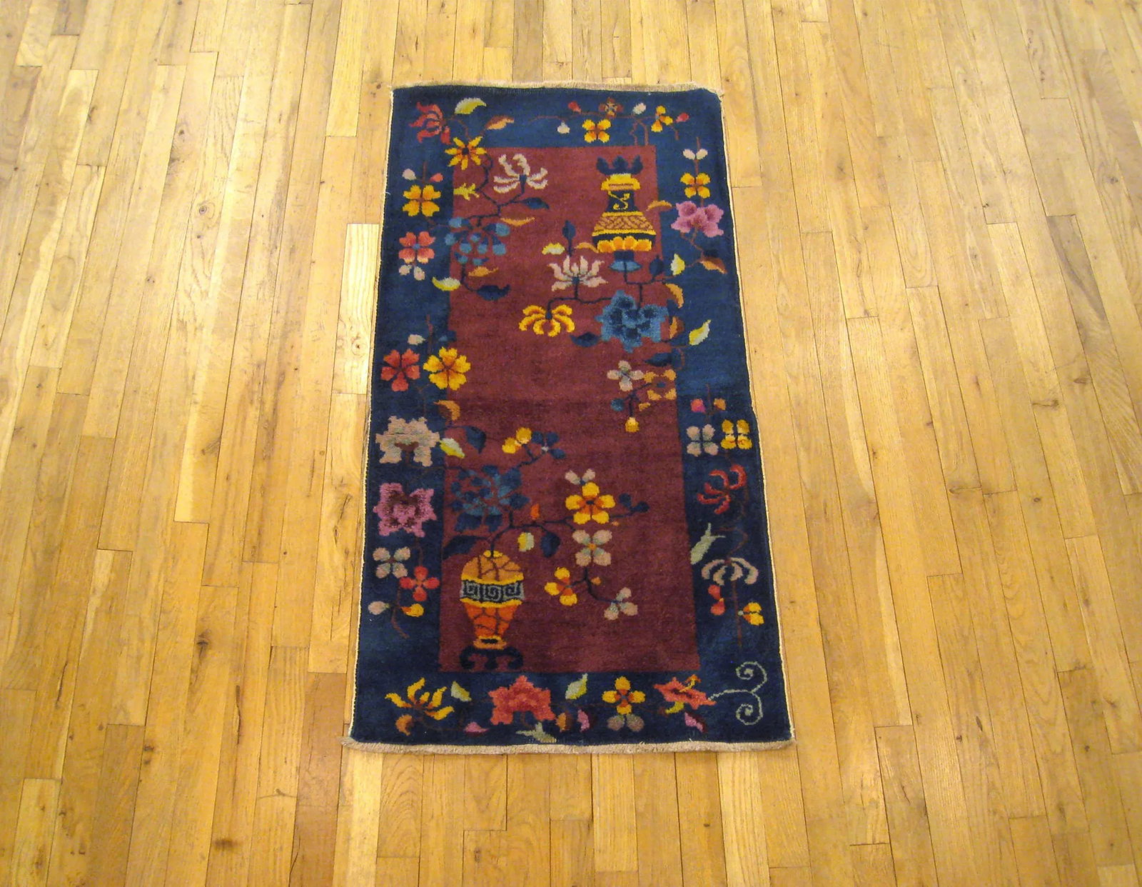 1920s Antique Chinese Art Deco Oriental Rug-2'0"x4'0" - 2