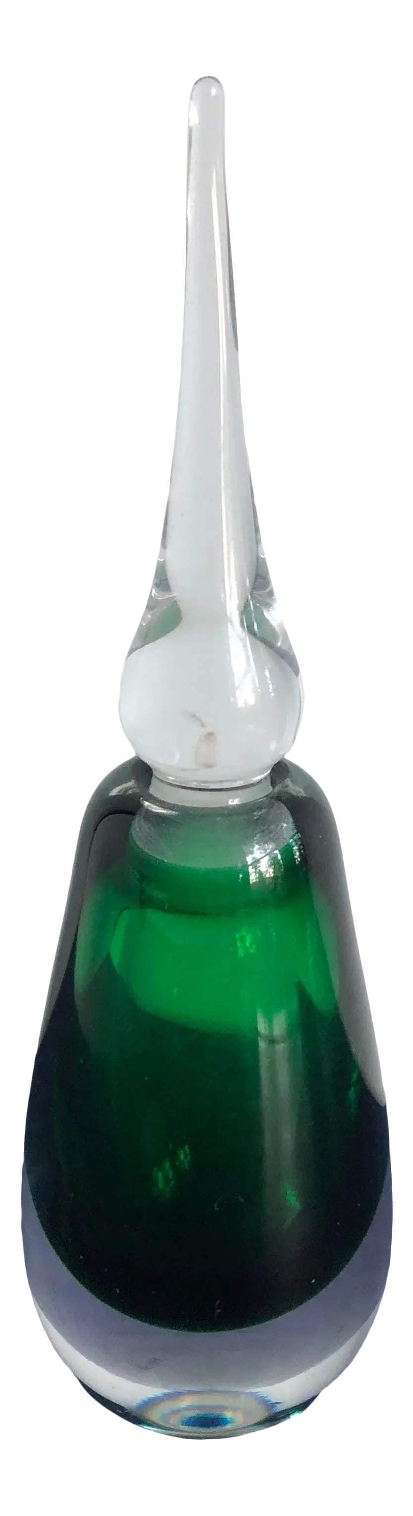 1960s Mid-Century Vandermark Perfume Decanter: Vintage Vandermark-Merritt green measuring 6" tall decanter. Nice hand blown sanded flat bottom. No chips or cracks Condition: Alterations: Original Condition Unaltered Imperfections: Some Imperfectio