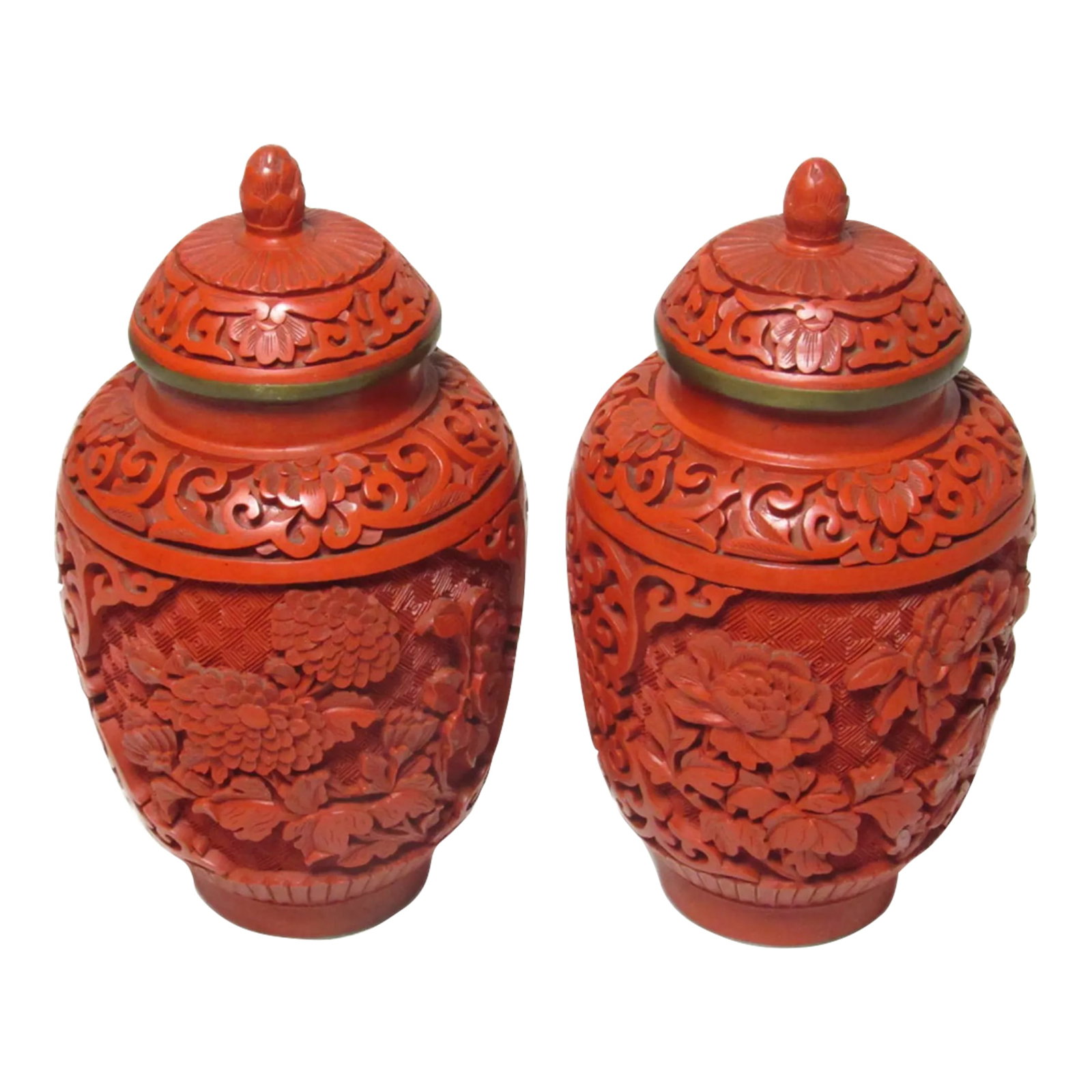 Pair of Chinese Cinnabar Lidded Vases (1 of 12)