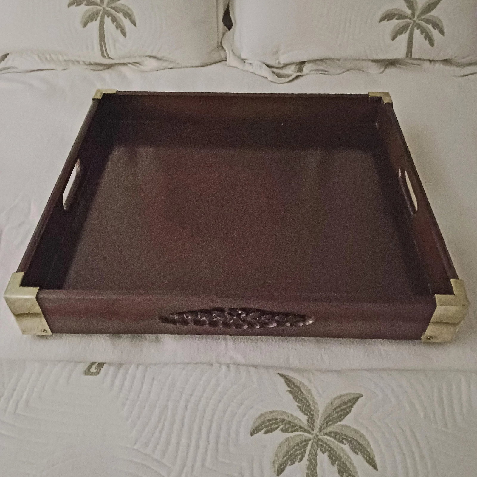 Mid 20th Century English Campaign-Style Mahogany Butler / Serving Tray With Brass Corners - 6