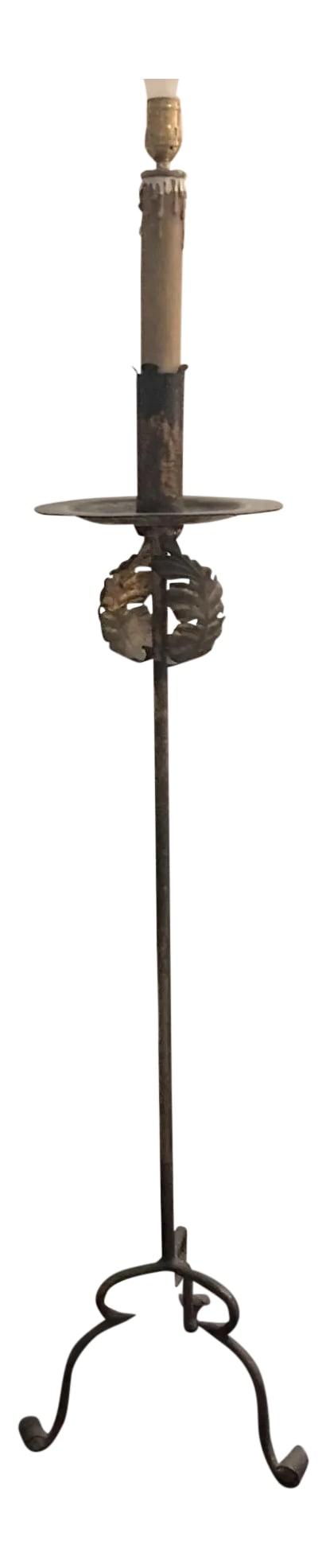 1960s Gilt Iron Standing Floor Lamp: This is a gilt iron standing floor lamp, purchased from a French Vintage dealer. I think it is of Italian origin, but I am not certain. It appears to be made in the 1960s, but could be as old as the 1
