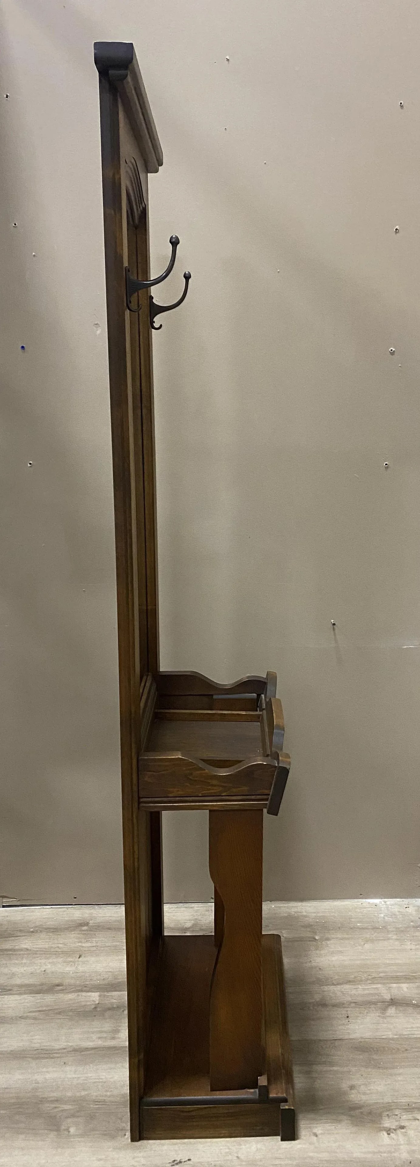 Vintage Wood Hall Tree With Shelf - 3