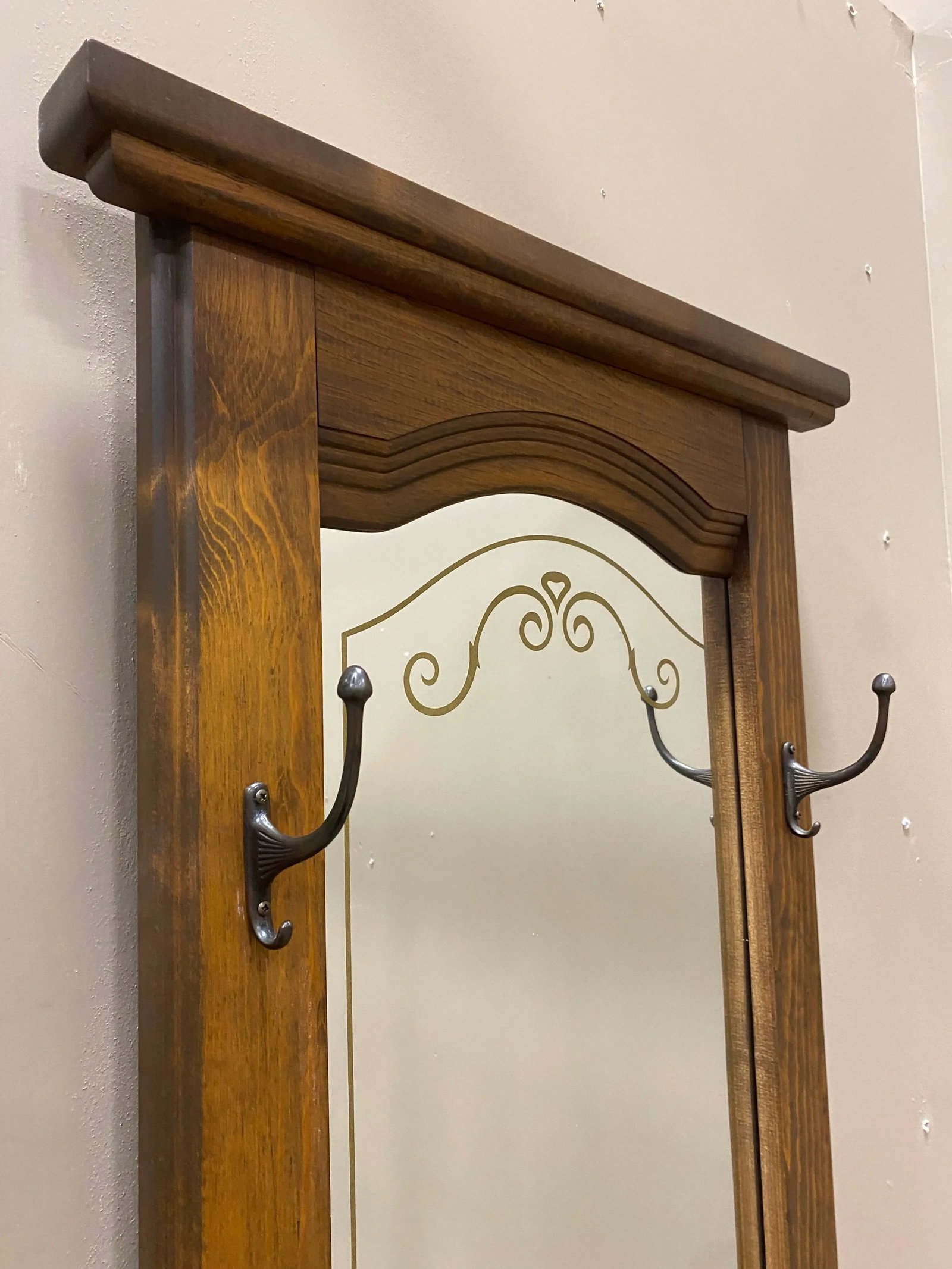 Vintage Wood Hall Tree With Shelf - 7