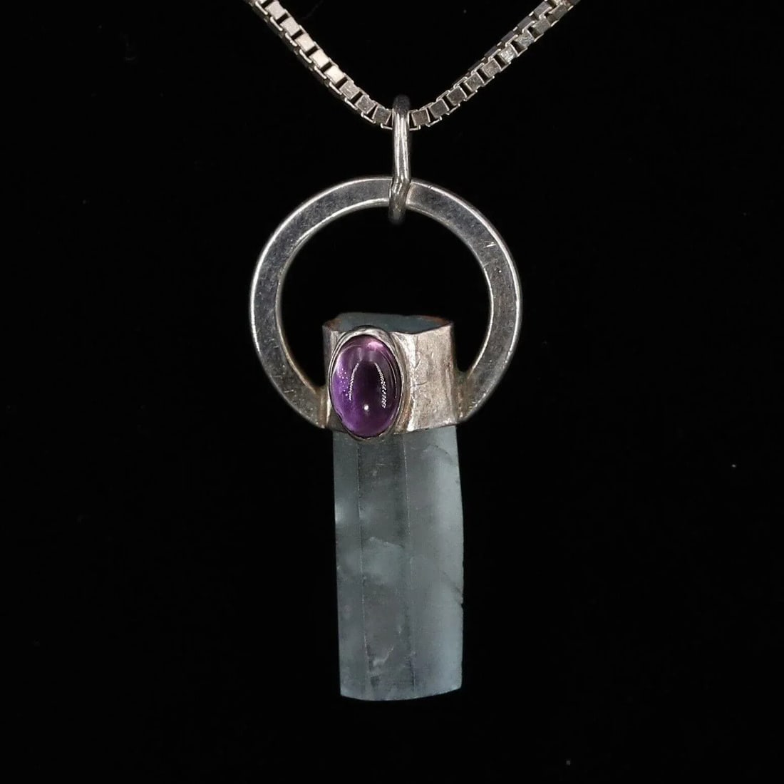 Vintage Sterling Silver, Amethyst & Quartz Pendant Necklace - 2