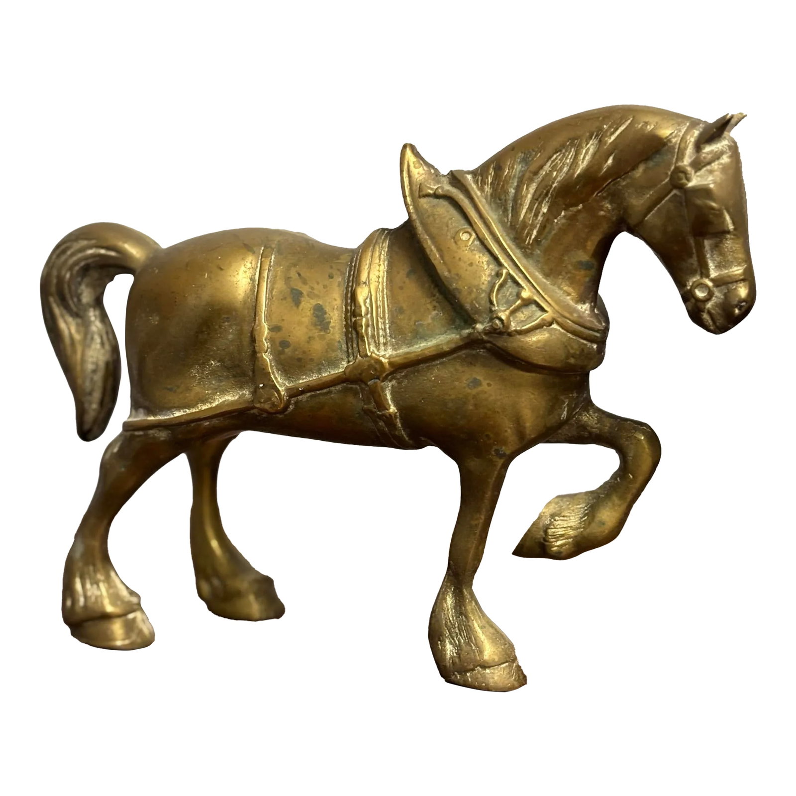 Vintage English Brass Horse: This magnificent English draught horse figure is a substantial and beautifully crafted piece, capturing the power and grace of one of England's most beloved working horses. Large and heavy, it