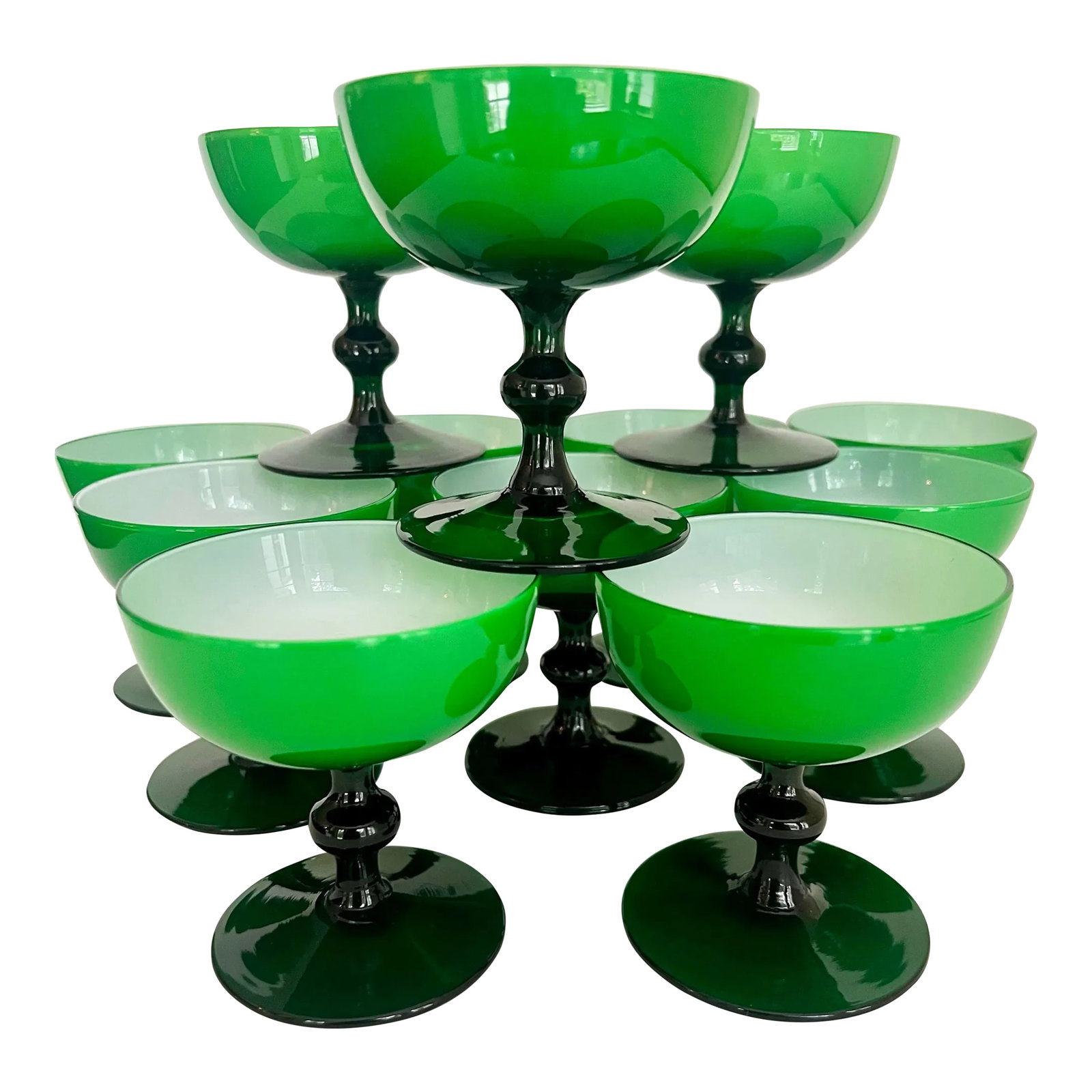 Carlo Moretti Italian Cased Glasses - Set of 12: Gorgeous set of 12 Carlo Moretti cased champagne coups. Mid-century Italian glass at its finest. Condition: Alterations: Original Condition Unaltered Imperfections: Some Imperfections Condition