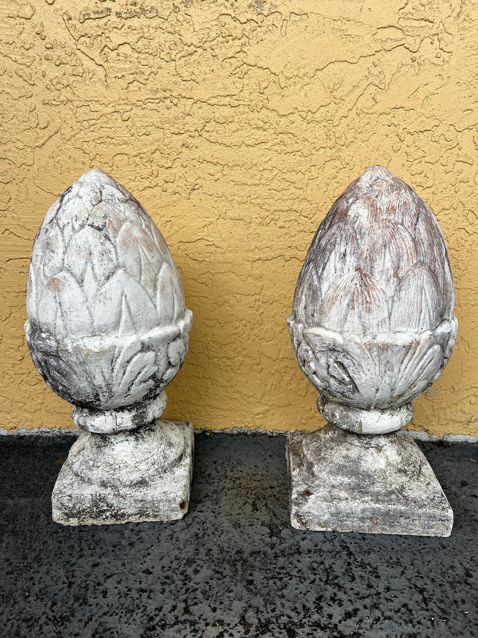 Vintage Boho Patinated Artichoke Concrete Garden Sculptures - A Pair - 2