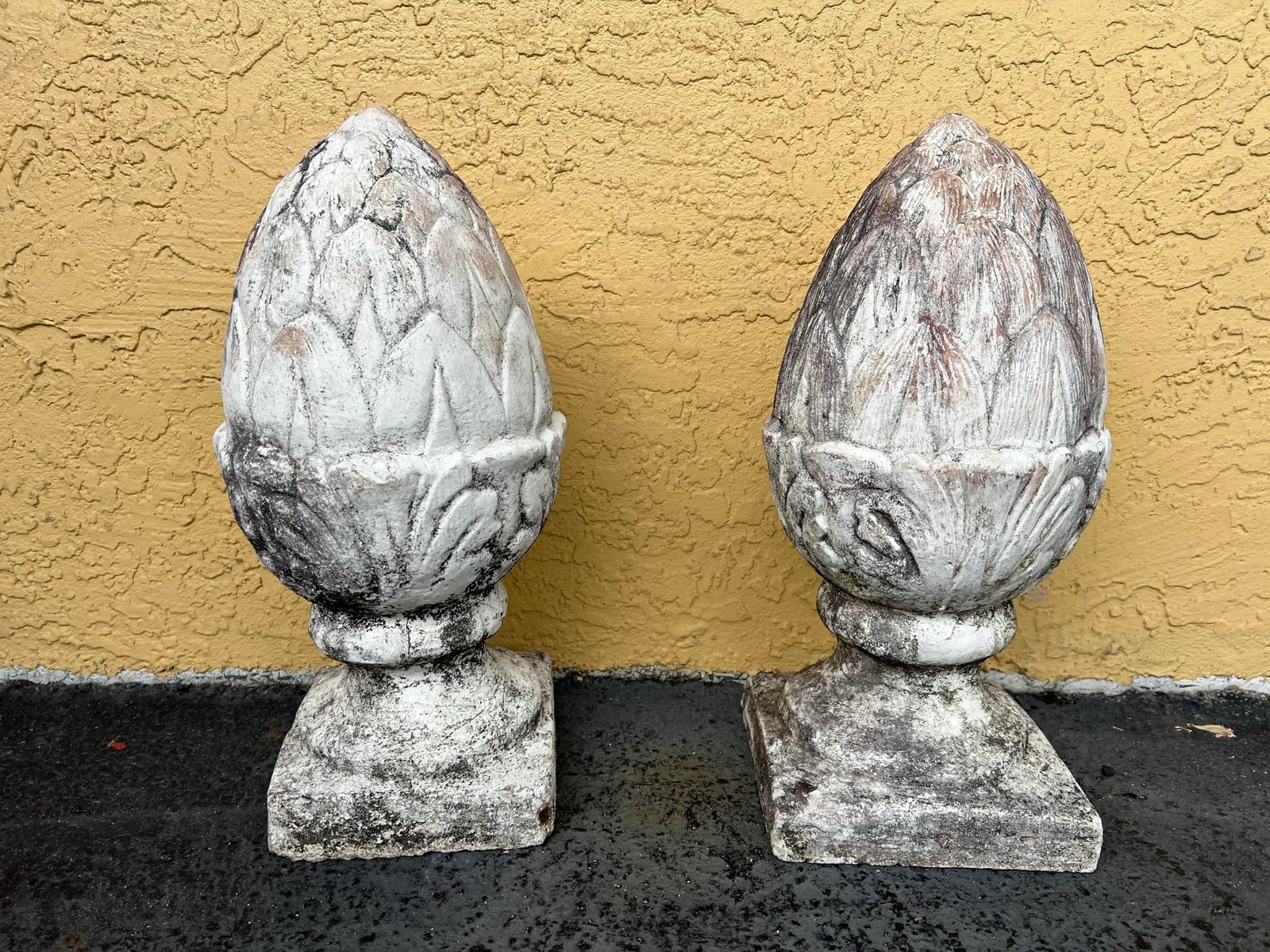 Vintage Boho Patinated Artichoke Concrete Garden Sculptures - A Pair - 3