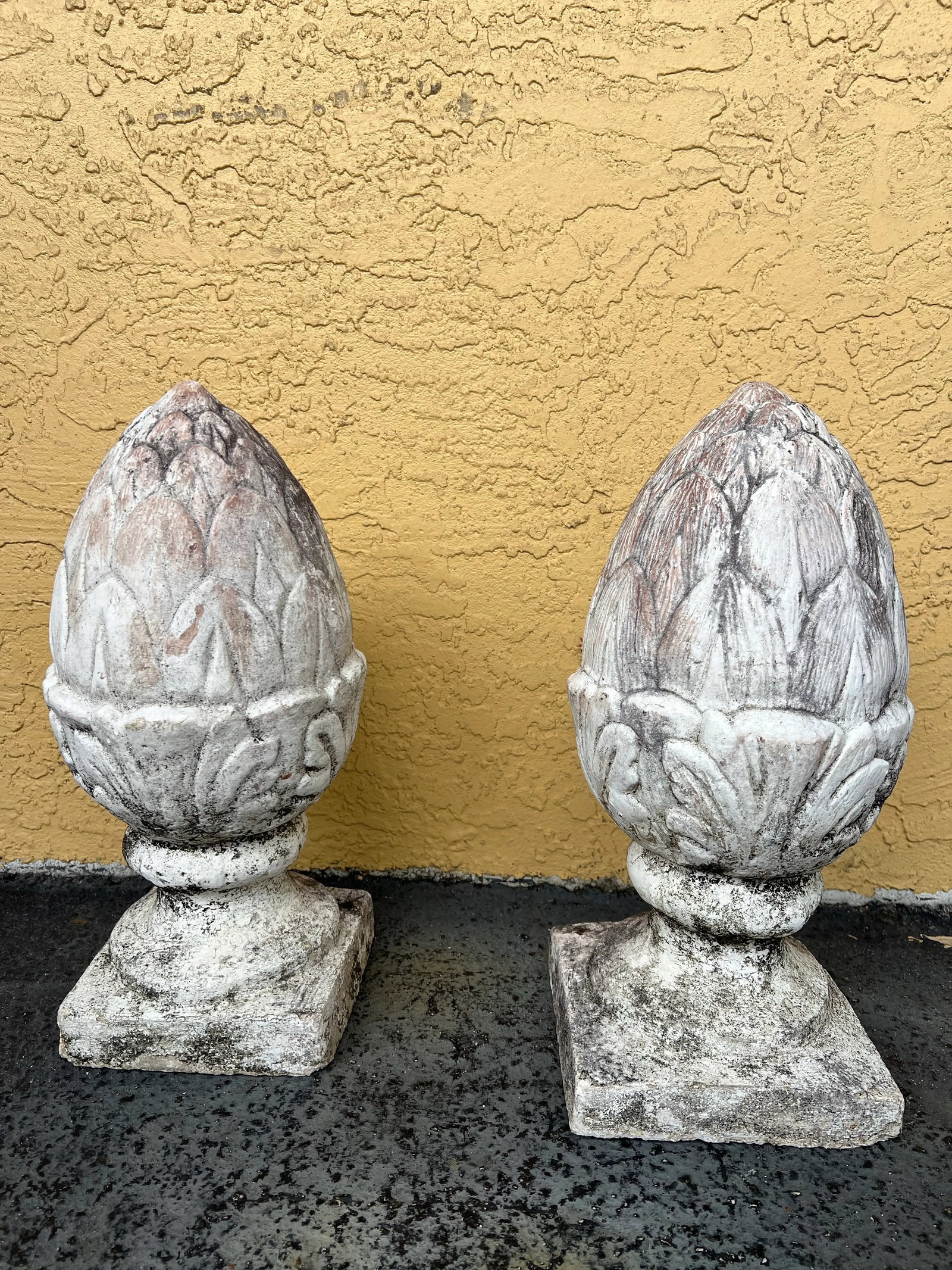 Vintage Boho Patinated Artichoke Concrete Garden Sculptures - A Pair - 4