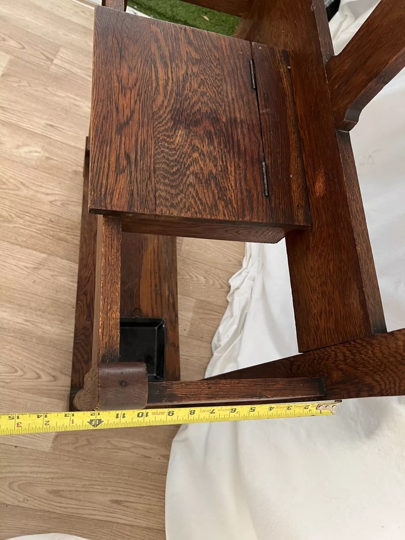Early 20th Century Antique Arts and Crafts Hall Tree Mirror Oak Drawer Umbrella Stand Hat Rack - 10