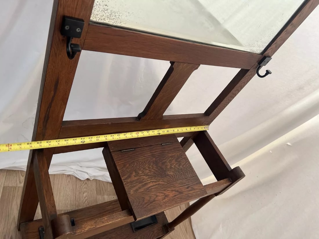Early 20th Century Antique Arts and Crafts Hall Tree Mirror Oak Drawer Umbrella Stand Hat Rack - 9