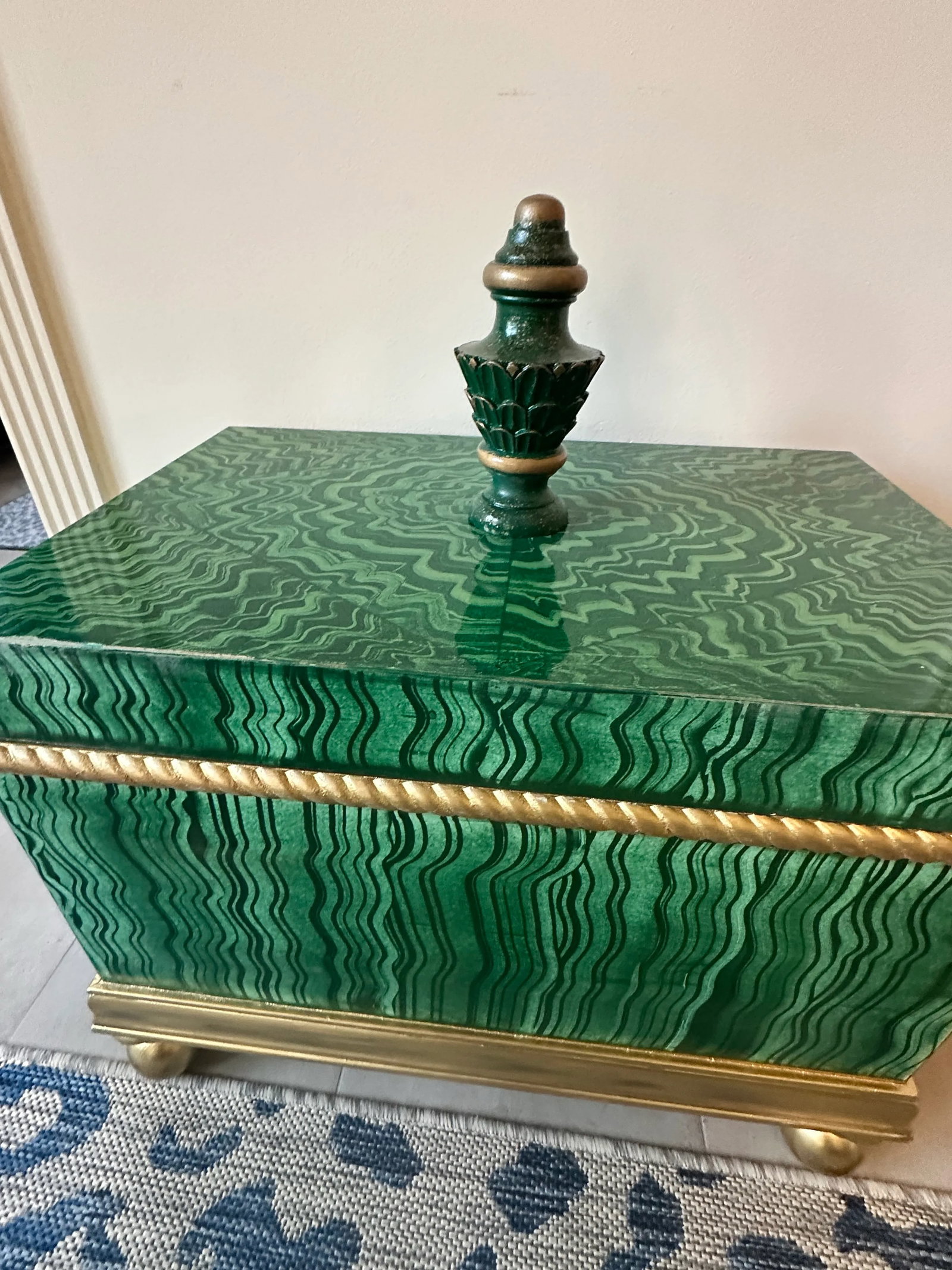 Vintage Faux Malachite Hand Painted Box - 11
