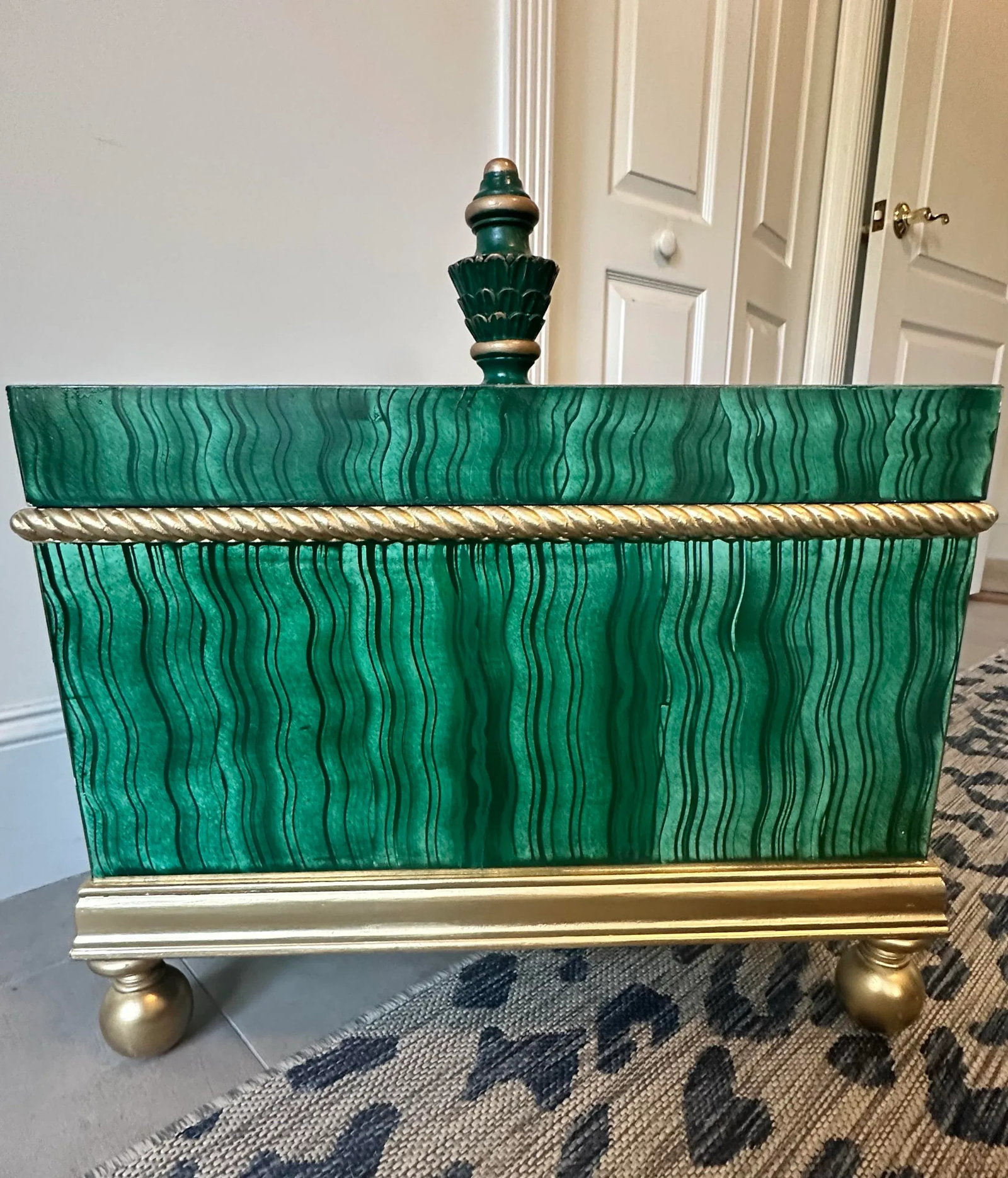 Vintage Faux Malachite Hand Painted Box - 2