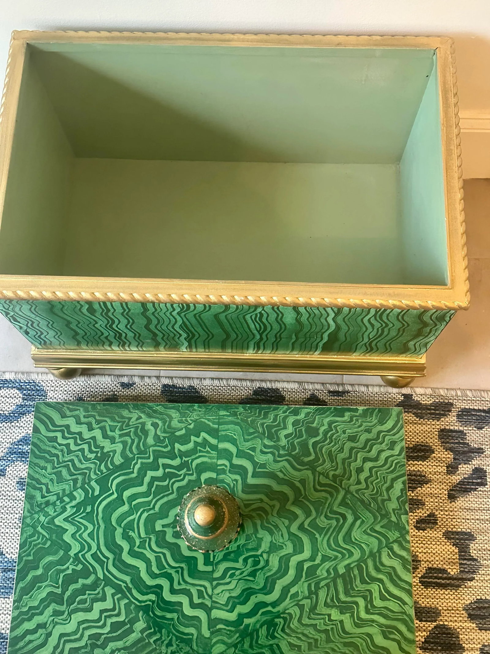 Vintage Faux Malachite Hand Painted Box - 3