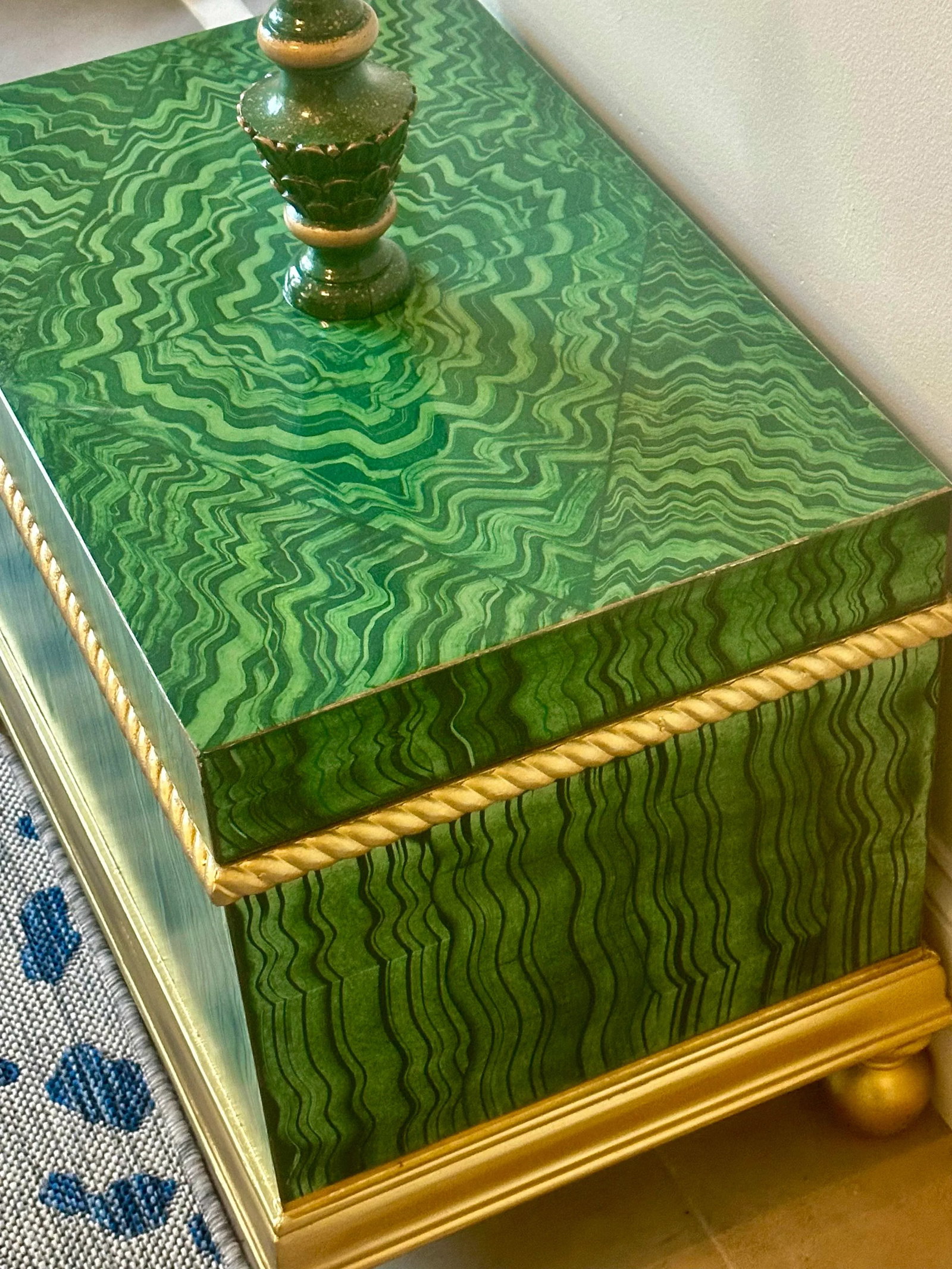 Vintage Faux Malachite Hand Painted Box - 4