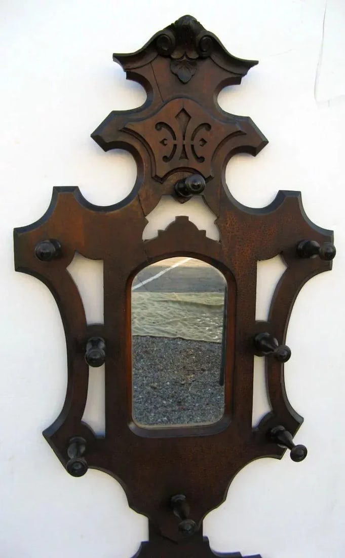 1870 Victorian Walnut Hall Tree With Mirror - 3