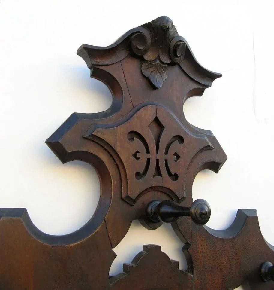 1870 Victorian Walnut Hall Tree With Mirror - 4