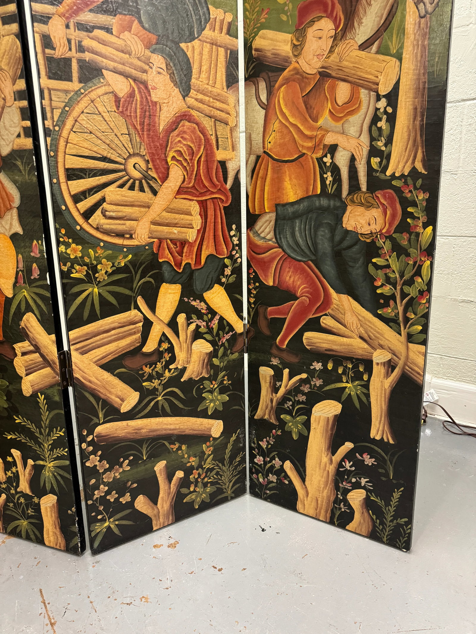 Late 20th Century 4-Panel Painted Colonial Scene Room Screen Divider - 10