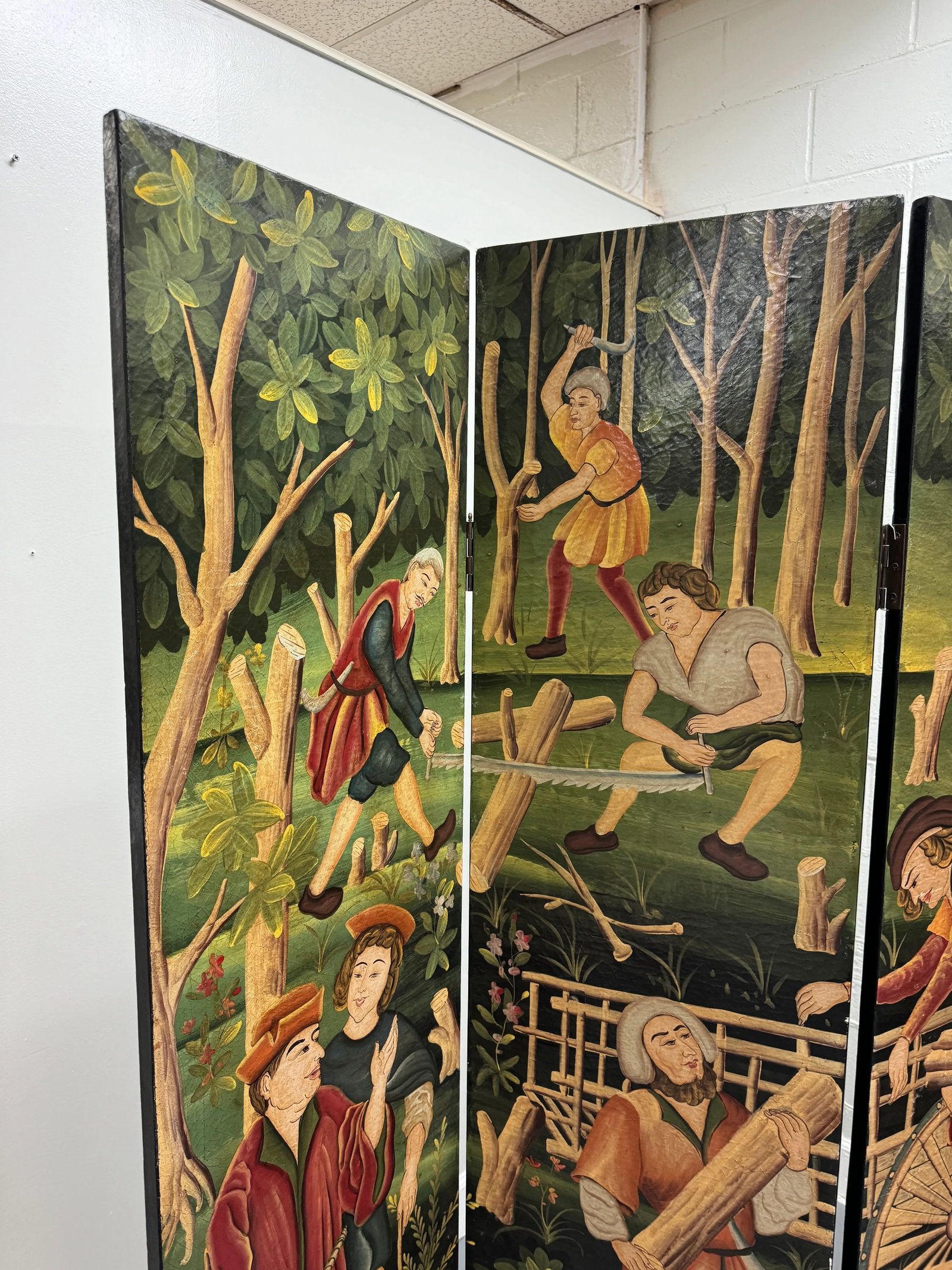 Late 20th Century 4-Panel Painted Colonial Scene Room Screen Divider - 11