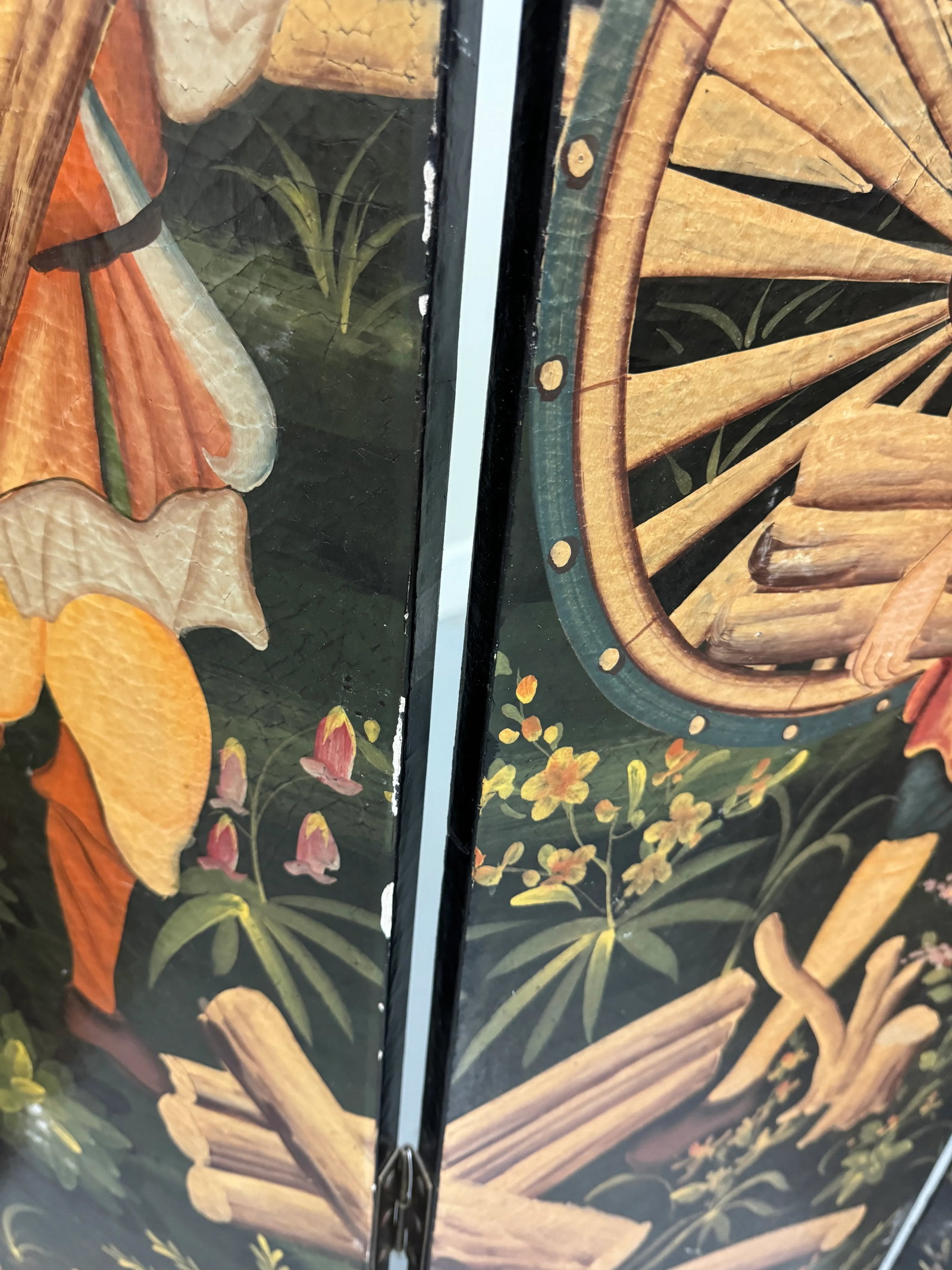 Late 20th Century 4-Panel Painted Colonial Scene Room Screen Divider - 2