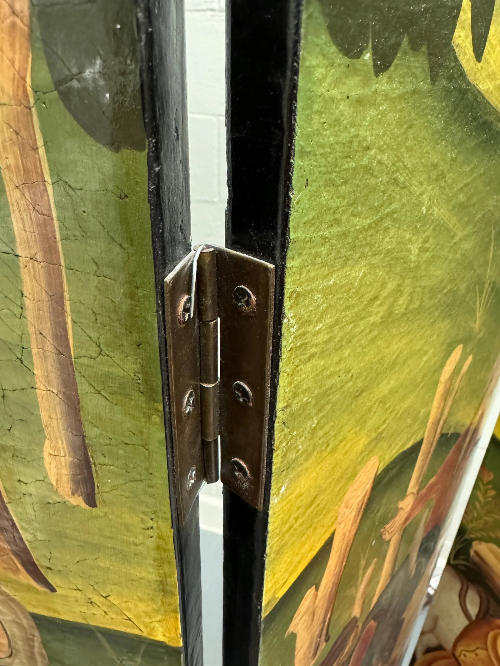Late 20th Century 4-Panel Painted Colonial Scene Room Screen Divider - 9