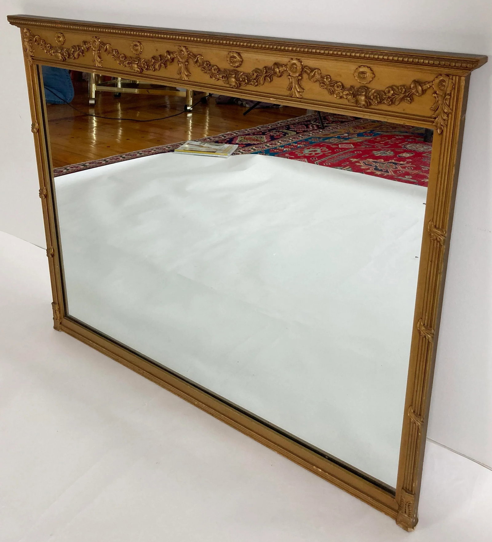 Vintage Art Nouveau Style Carved Gilt Wood Wall Mirror - 2