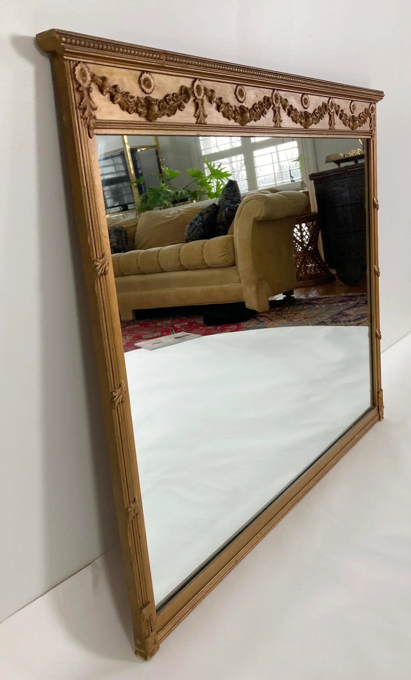 Vintage Art Nouveau Style Carved Gilt Wood Wall Mirror - 3