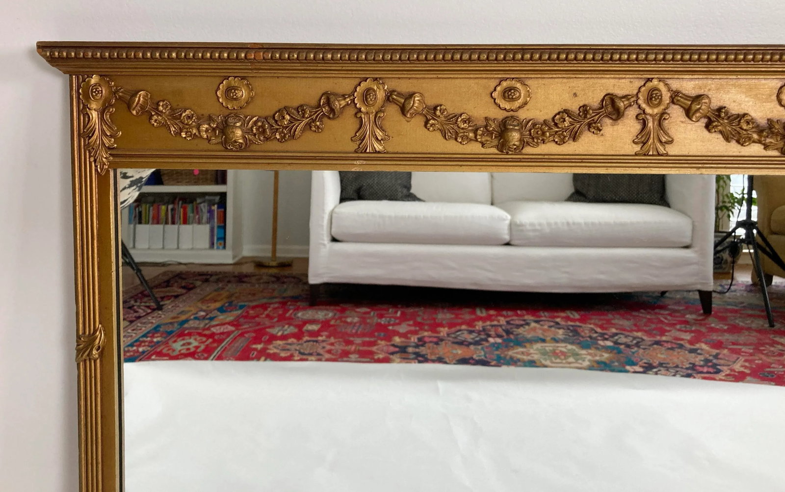 Vintage Art Nouveau Style Carved Gilt Wood Wall Mirror - 4