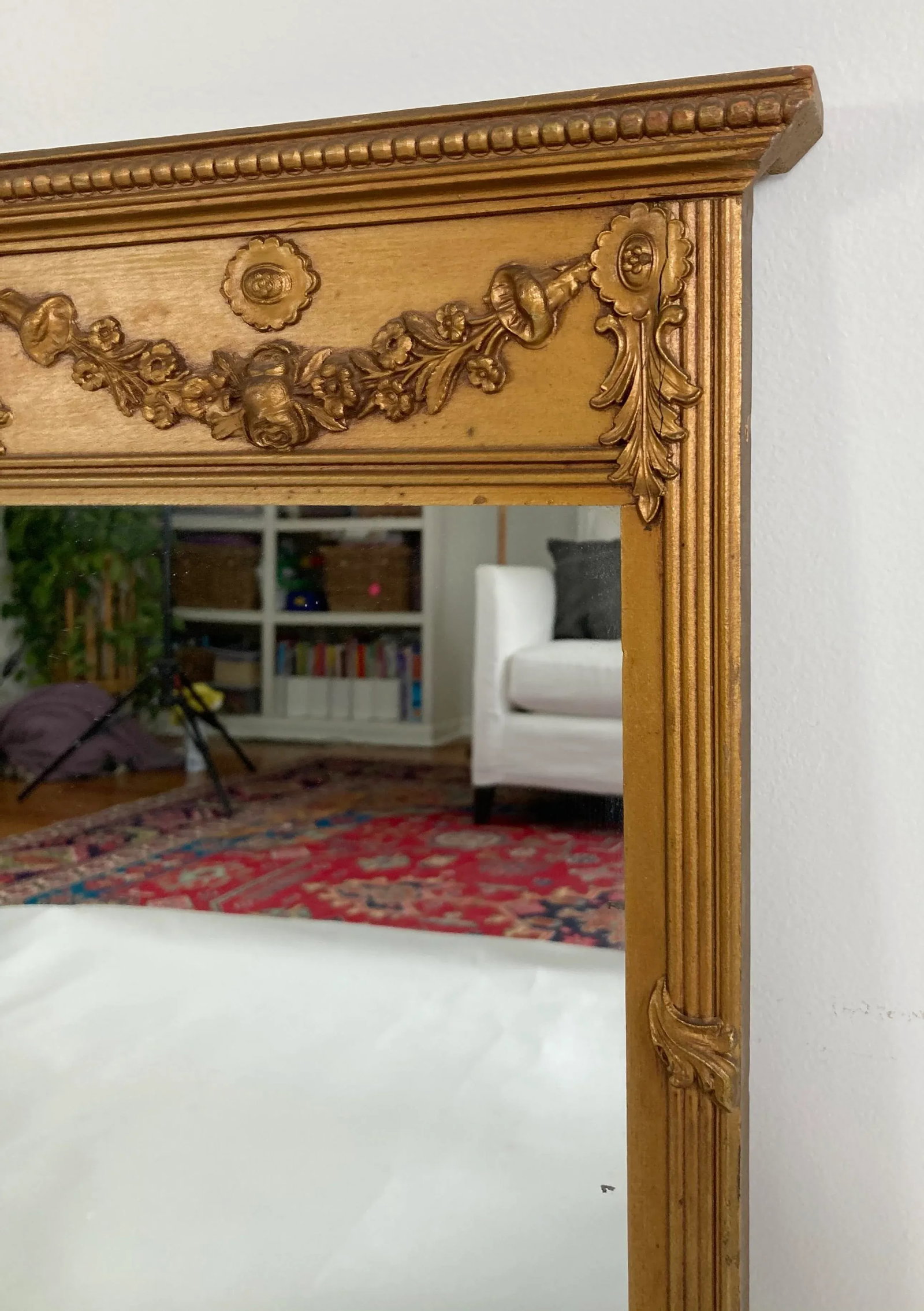 Vintage Art Nouveau Style Carved Gilt Wood Wall Mirror - 5