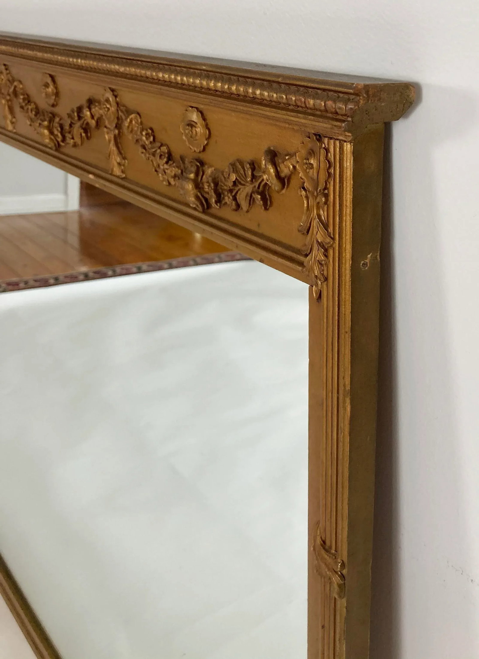 Vintage Art Nouveau Style Carved Gilt Wood Wall Mirror - 6